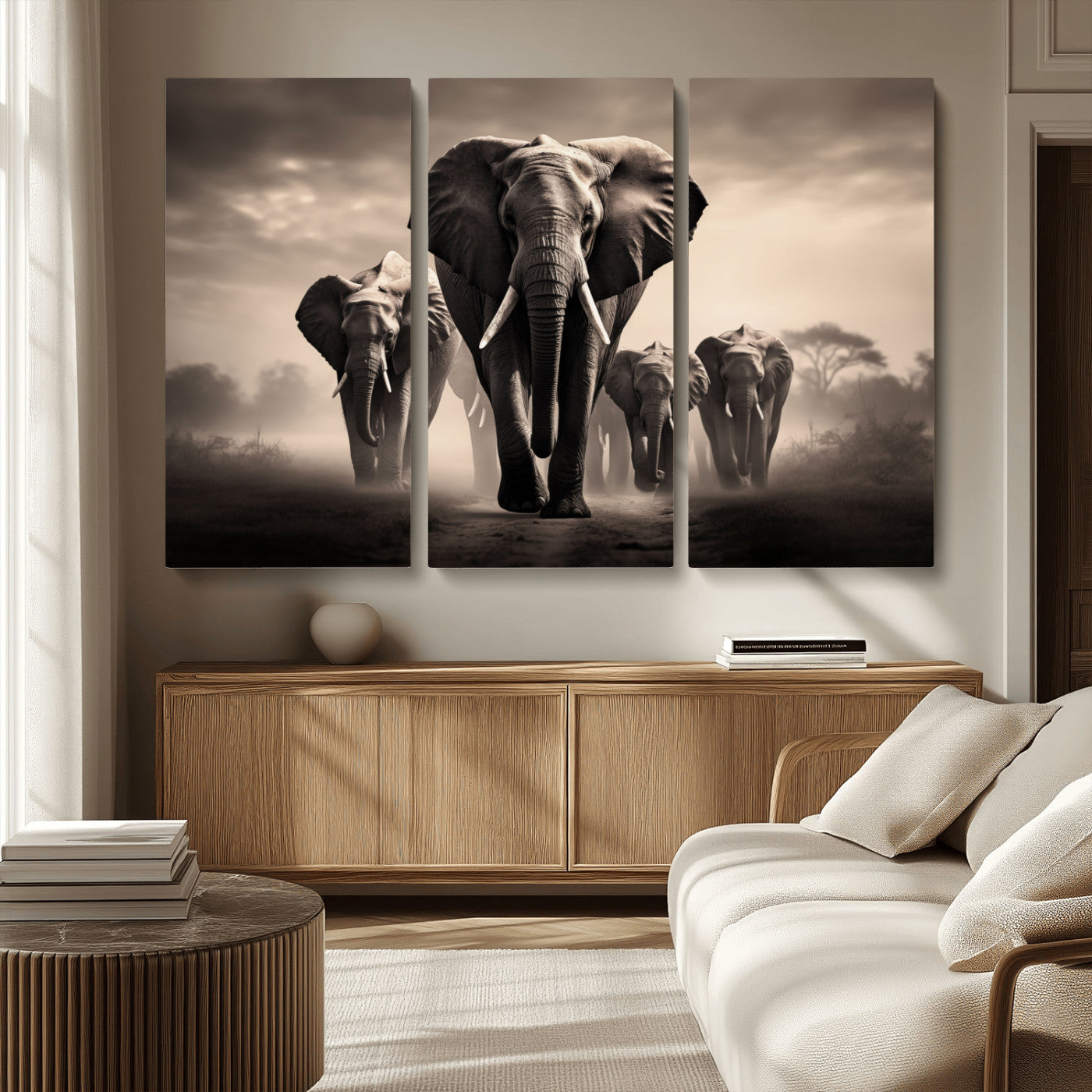 48598F10-MGV-CV-36X24-Elephant Family Wall Art Canvas Print, Framed Elephant Wall Art Home Decor
