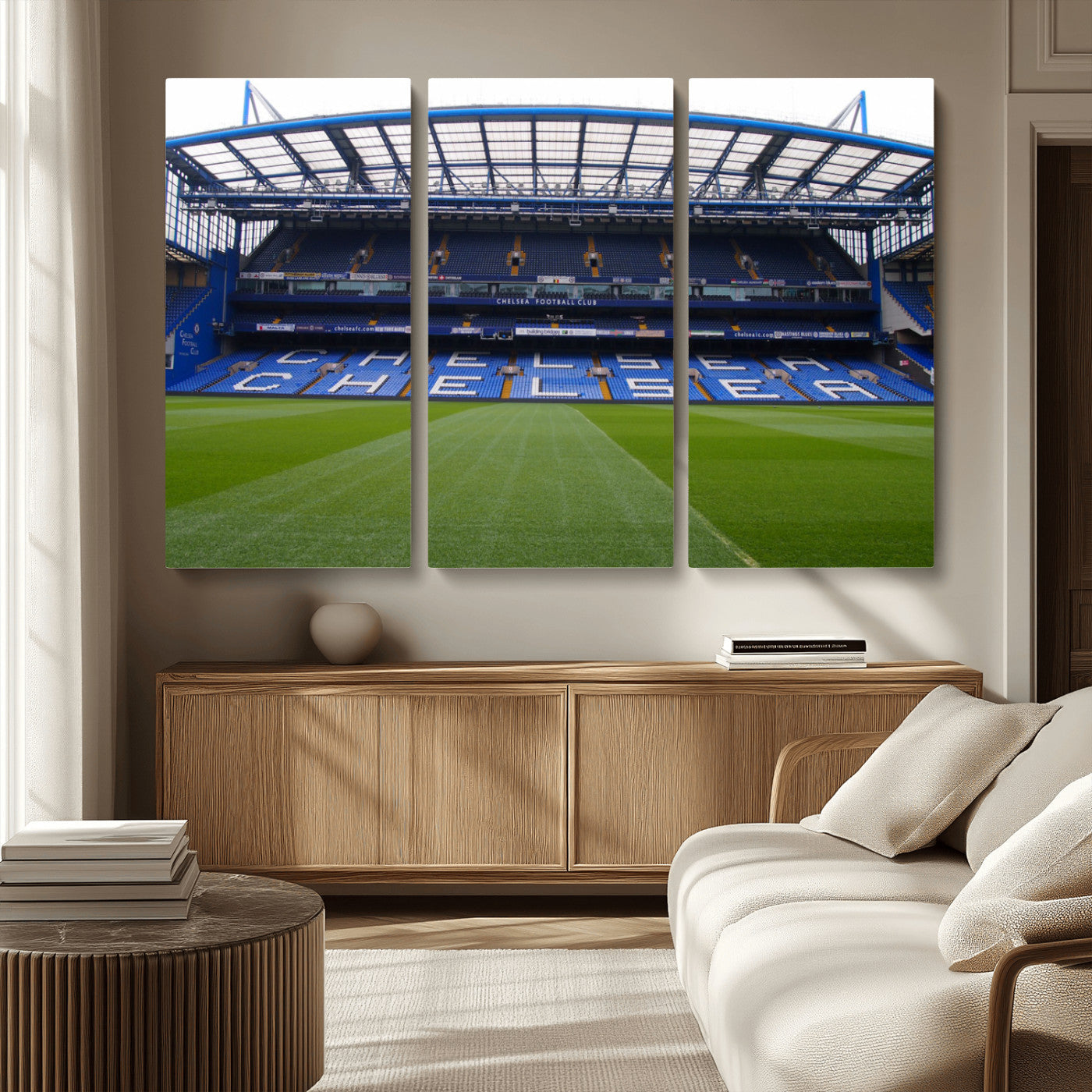 38616413CHELSA-MGV-CV-36X24-Stamford Bridge Chelsea Football Stadium Canvas Wall Art Print – Immersive Stadium Experience for Soccer Fans – Ready to Hang