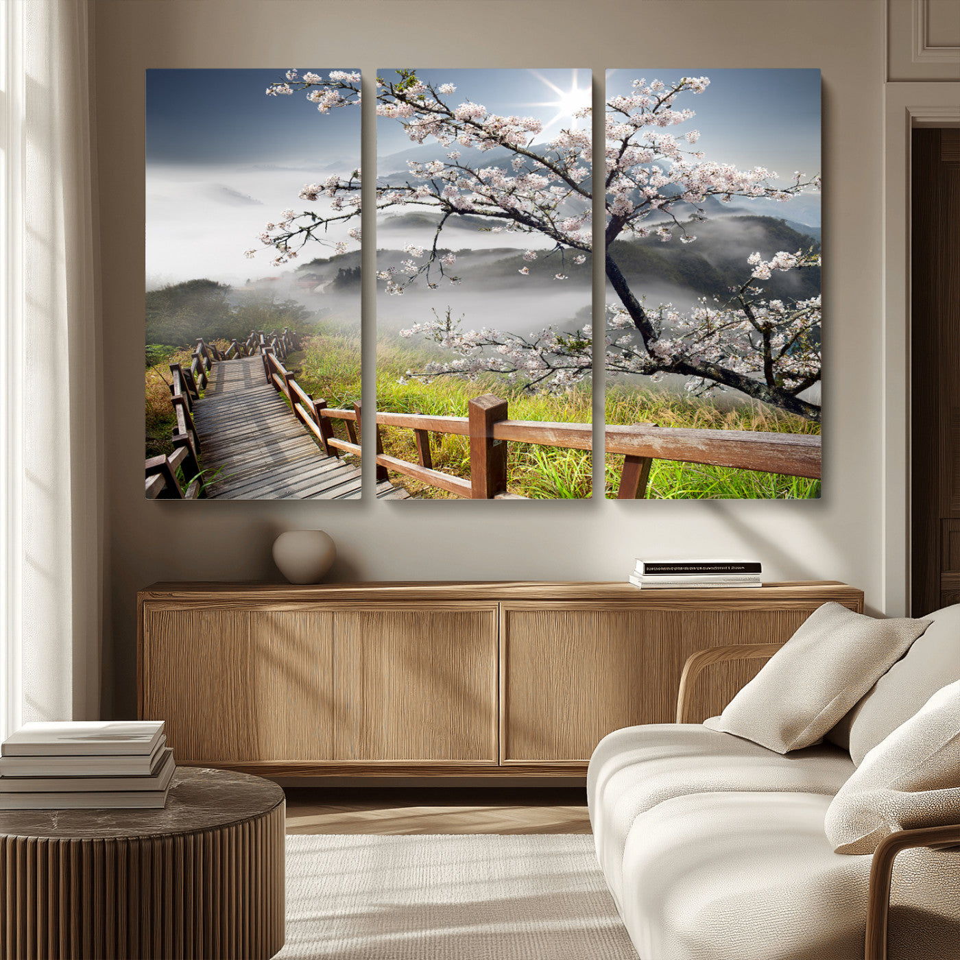 34632598CRY-MGV-CV-36X24-Sakura Cherry Blossom Pathway Canvas Wall Art – Tranquil Walk Through Blossoming Nature – Ready to Hang