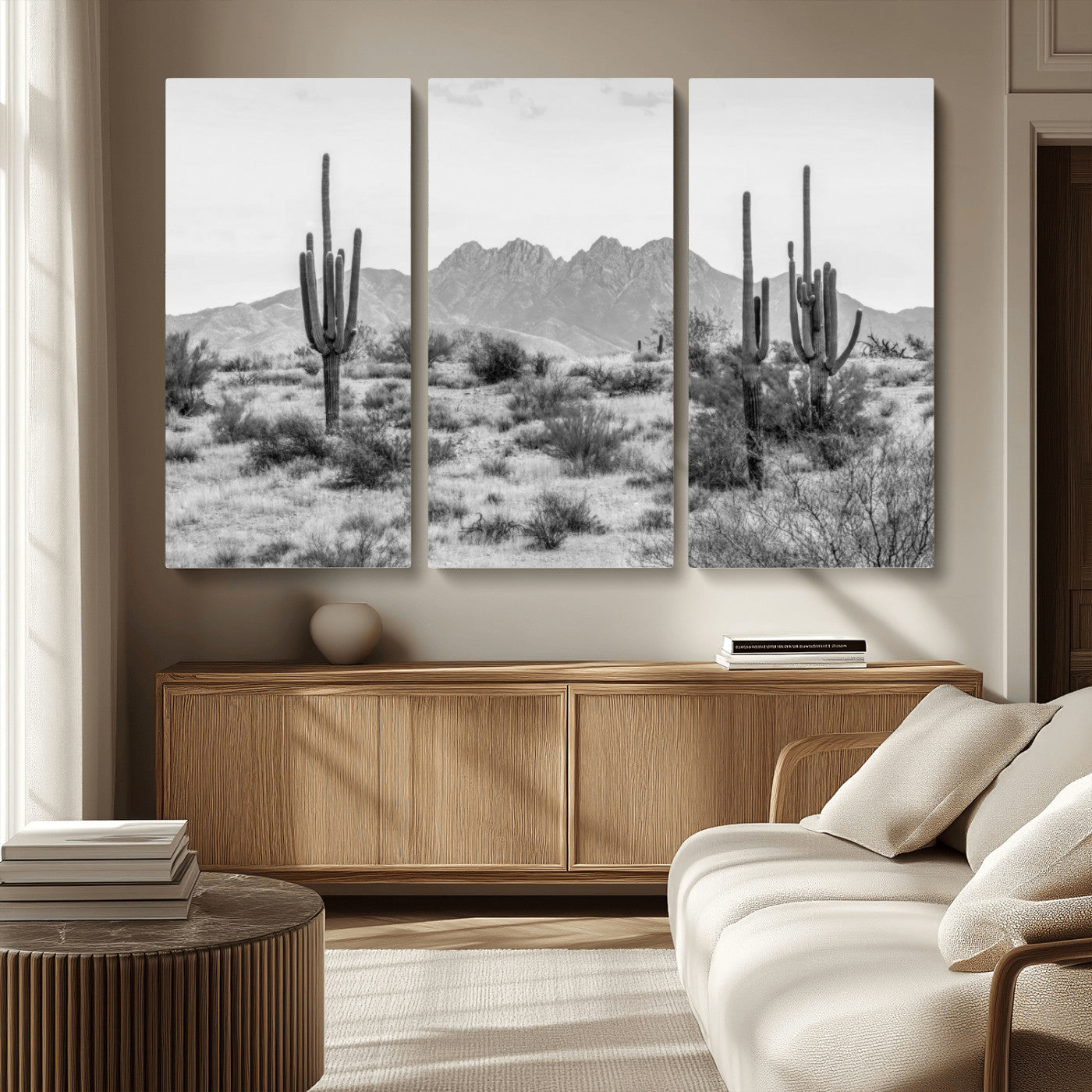 97436PHN-MGV-CV-36X24-Black White Arizona Desert Canvas Wall Art Cactus Farmhouse Wall Art