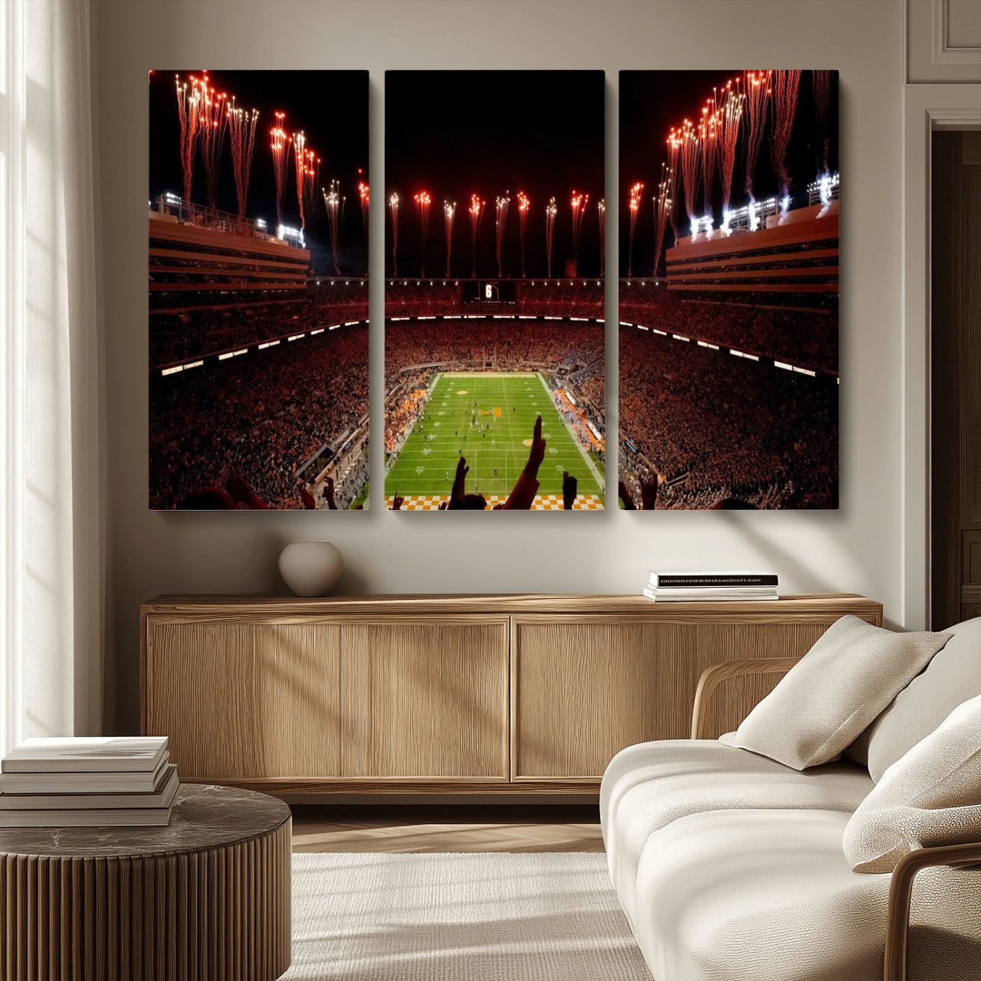 73358115-MGV-CV-48X32-3P - Tennessee Neyland Stadium Wall Art, Sports Arena Canvas Print, Panoramic Stadium Canvas Artwork for Home, Office