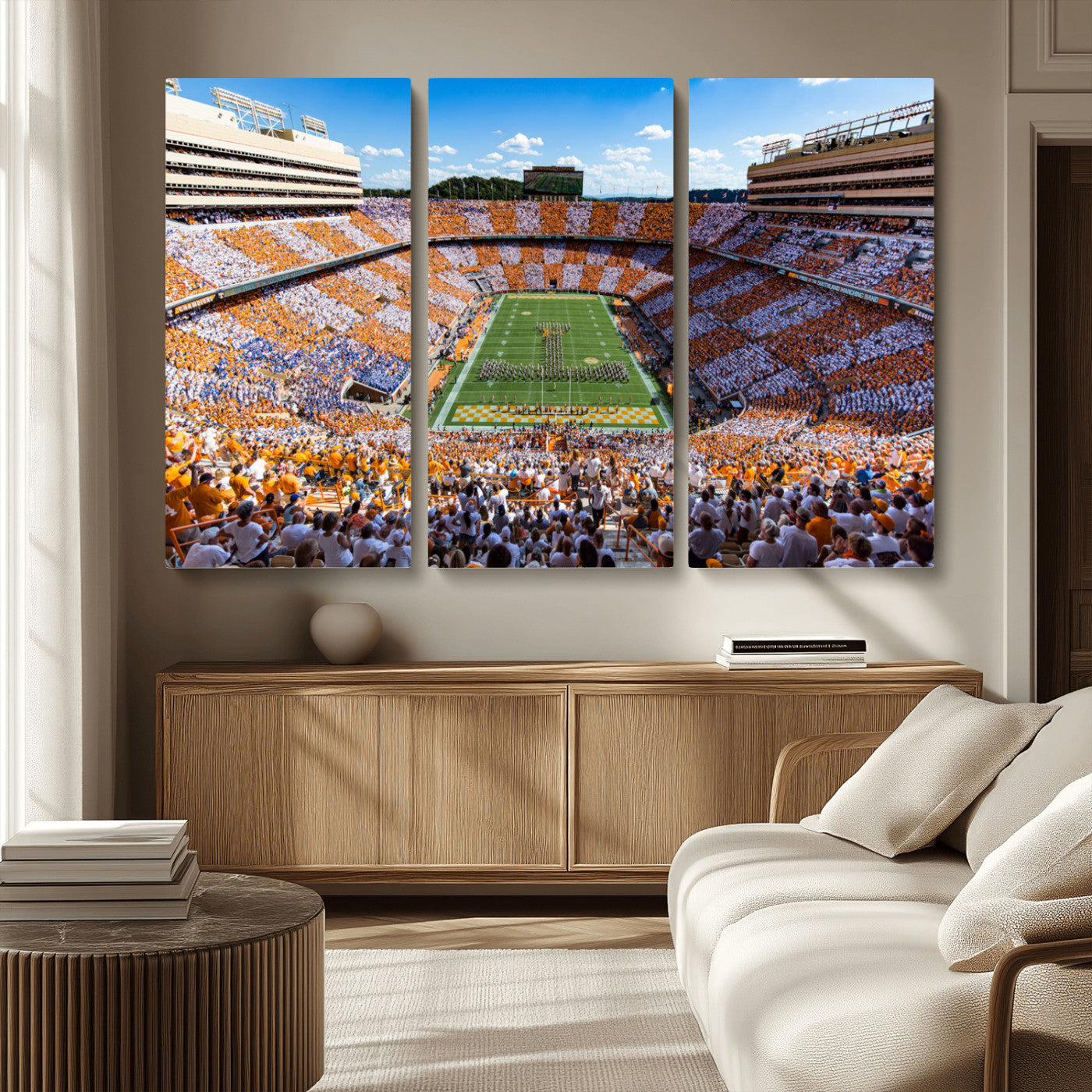 64238859-MGV-CV-48X32-3P-Tennessee Neyland Stadium Wall Art Print, Sports Arena Canvas Wall Art, Panoramic Stadium Canvas Print, Modern Athletic Field Art Printing