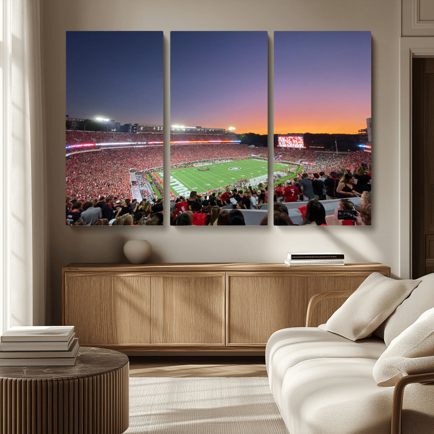 25139565-MGV-CV-48X32-3P-Dooley Stadium Wall Art Print, Sports Arena Canvas Wall Art, Dooley Field at Sanford Stadium Canvas Print, Modern Athletic Field Art Printing
