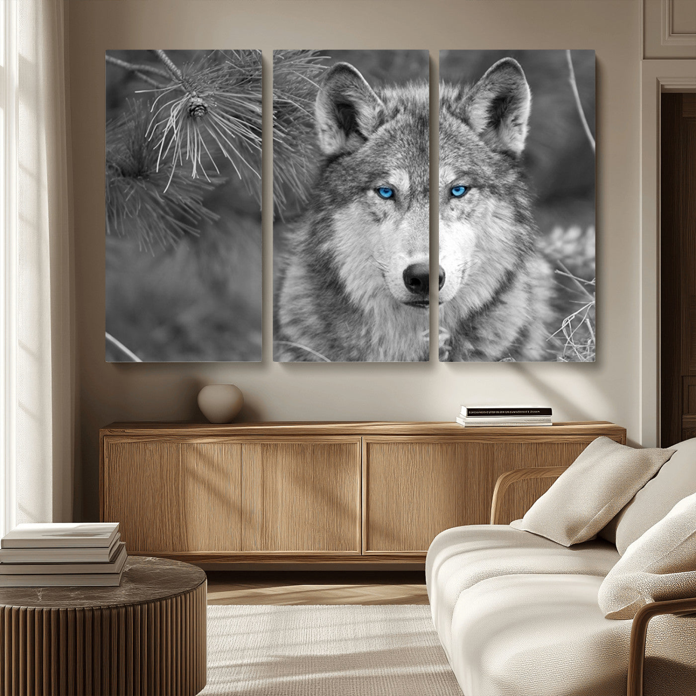 MGV-CV-48X32-3P - Wild Wolf Blue Eye Wall Art Canvas Print
