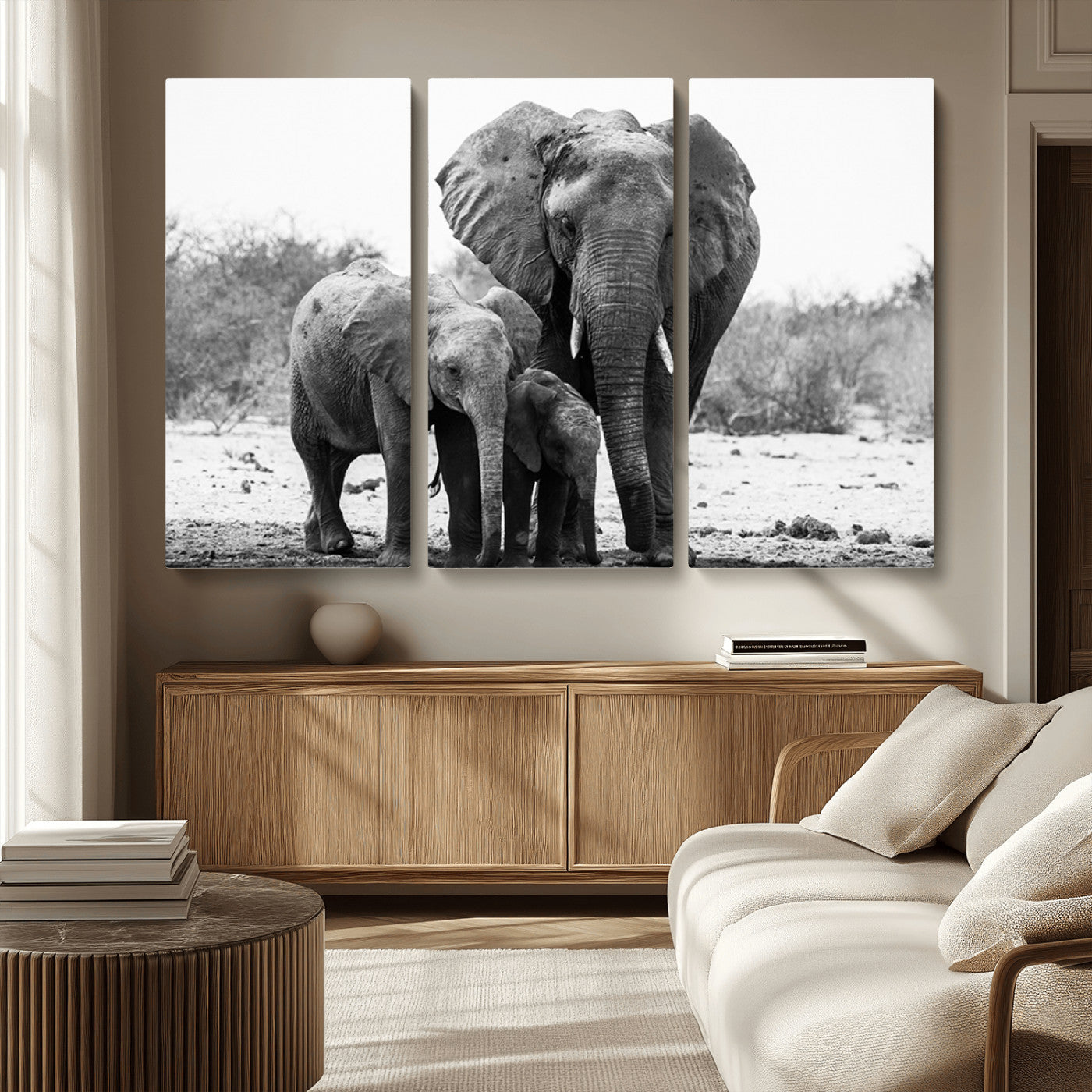 MGV-CV-48X32-3P - Elephant Family Africa Wall Art Canvas Print