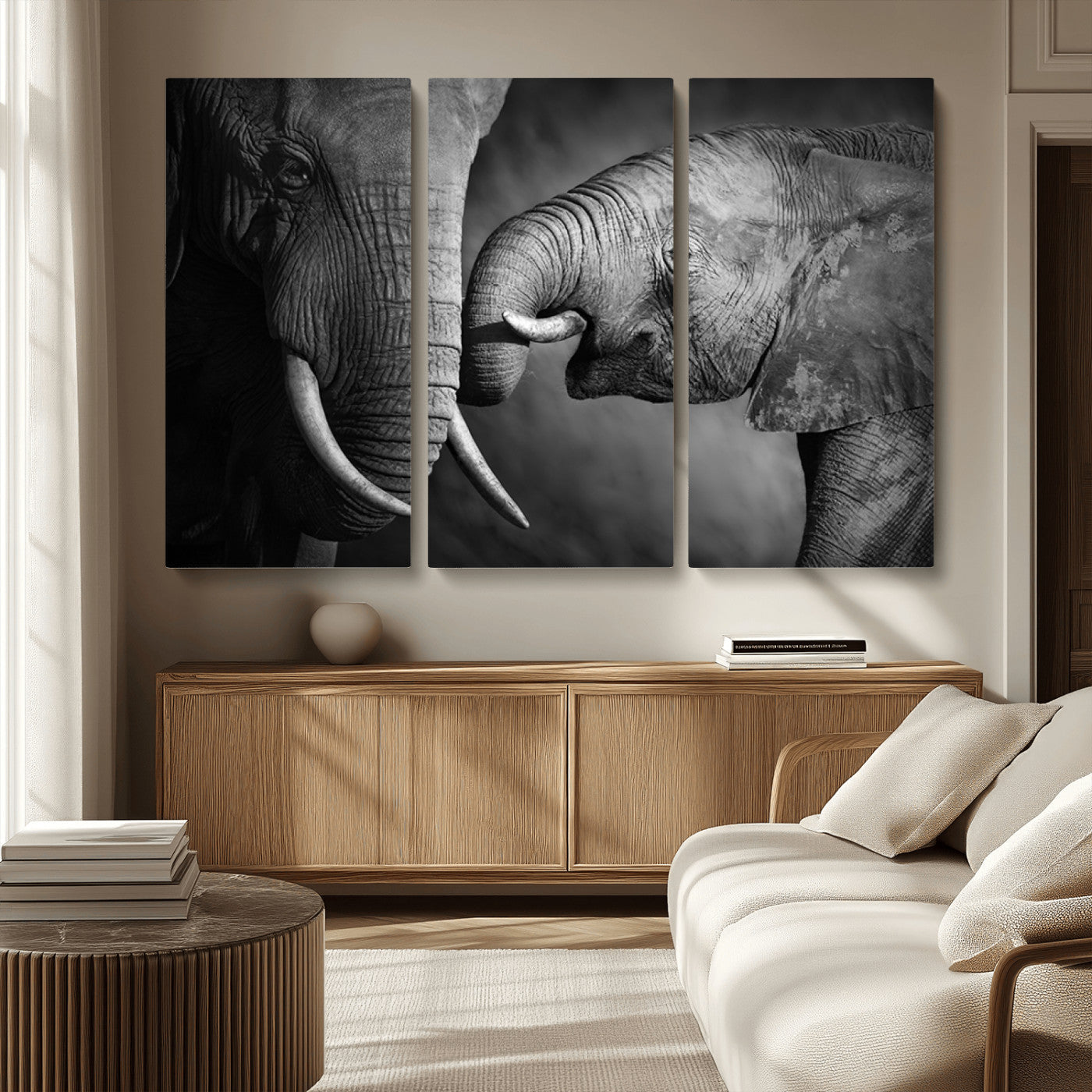 MGV-CV-48X32-3P - Elephant Family Wall Art Canvas, Framed Elephant Family Canvas Print