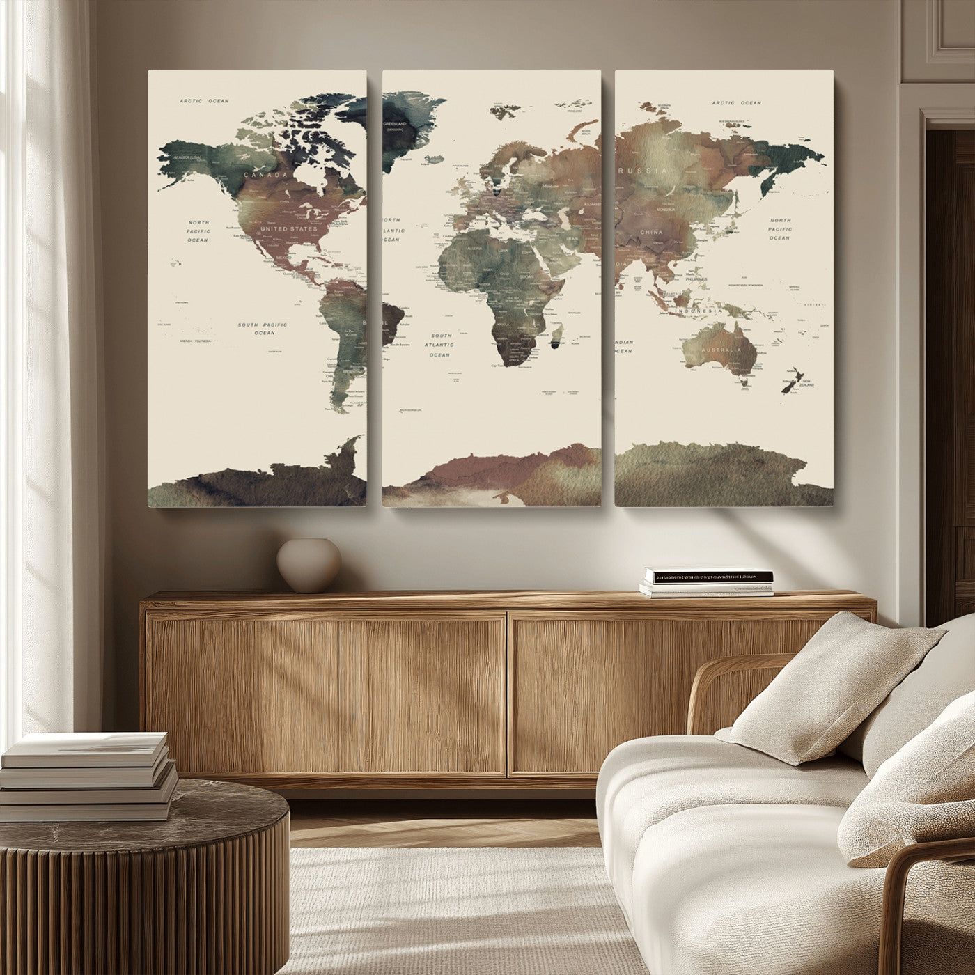 MGV-CV-48X32-3P - World Map Wall Art Canvas Print for Home and Office Decor