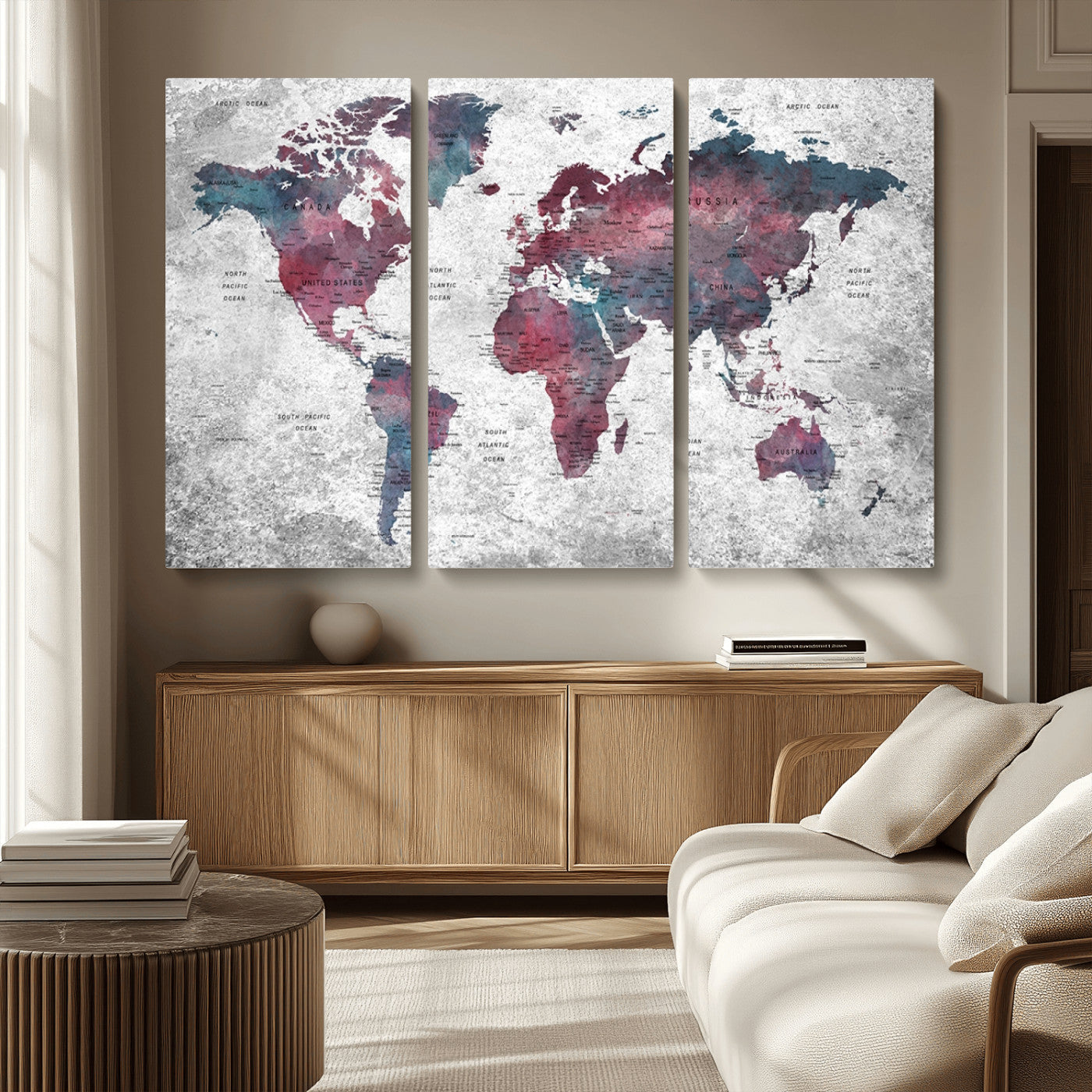 MGV-CV-48X32-3P - World Map Wall Art Canvas Print for Home and Office Decor