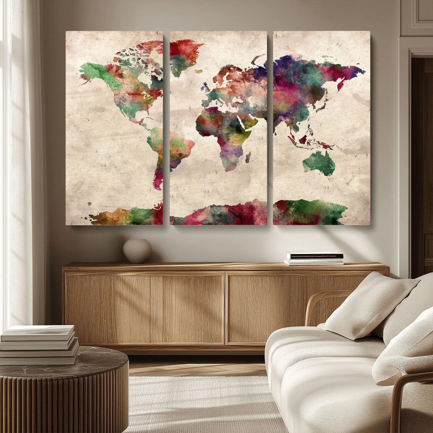 MGV-CV-48X32-3P - World Map Wall Art Canvas Print for Home and Office Decor