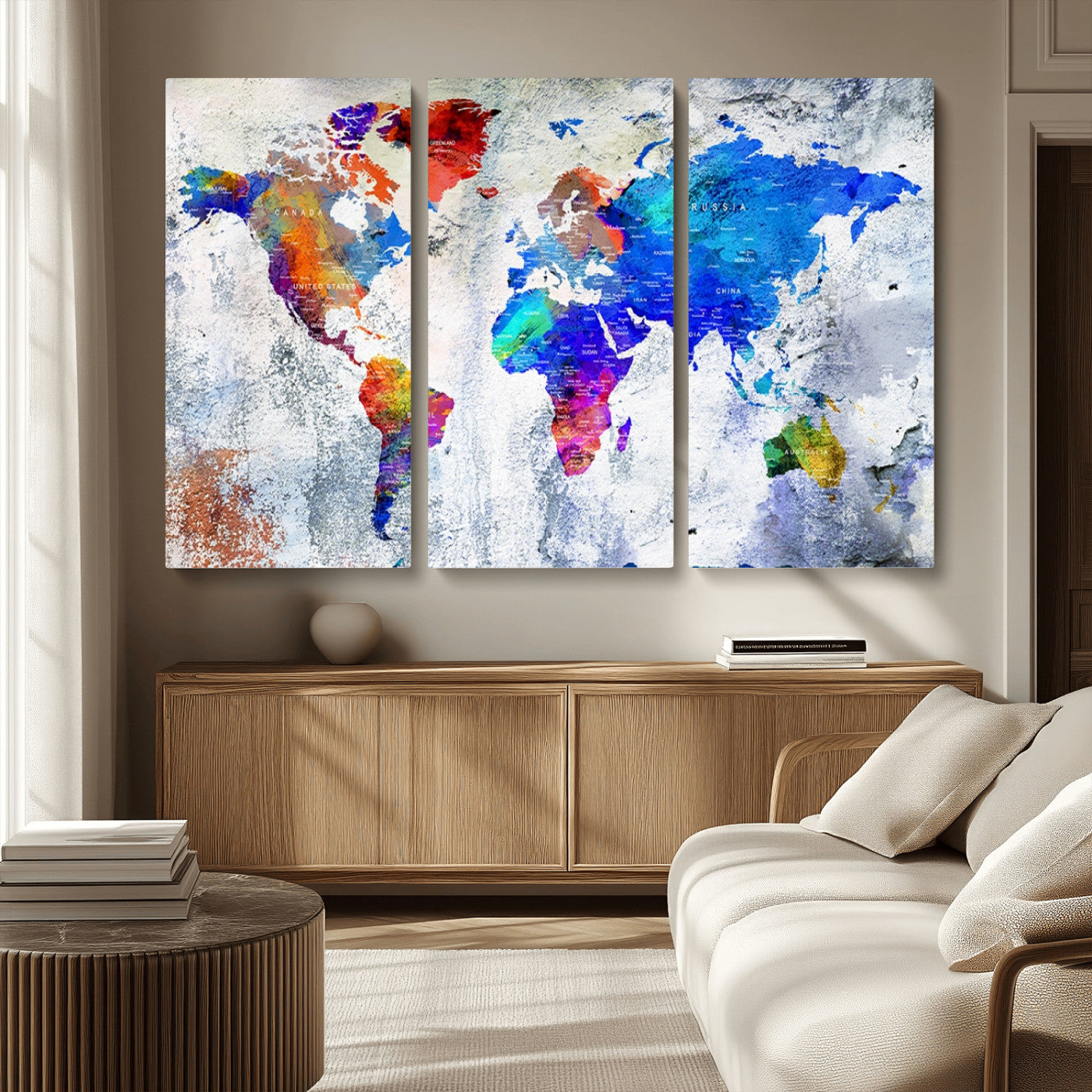 MGV-CV-48X32-3P - World Map Wall Art Canvas Print for Home and Office Decor
