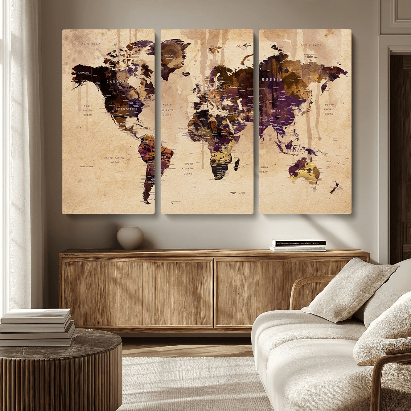 MGV-CV-48X32-3P - World Map Wall Art Canvas Print for Home and Office Decor