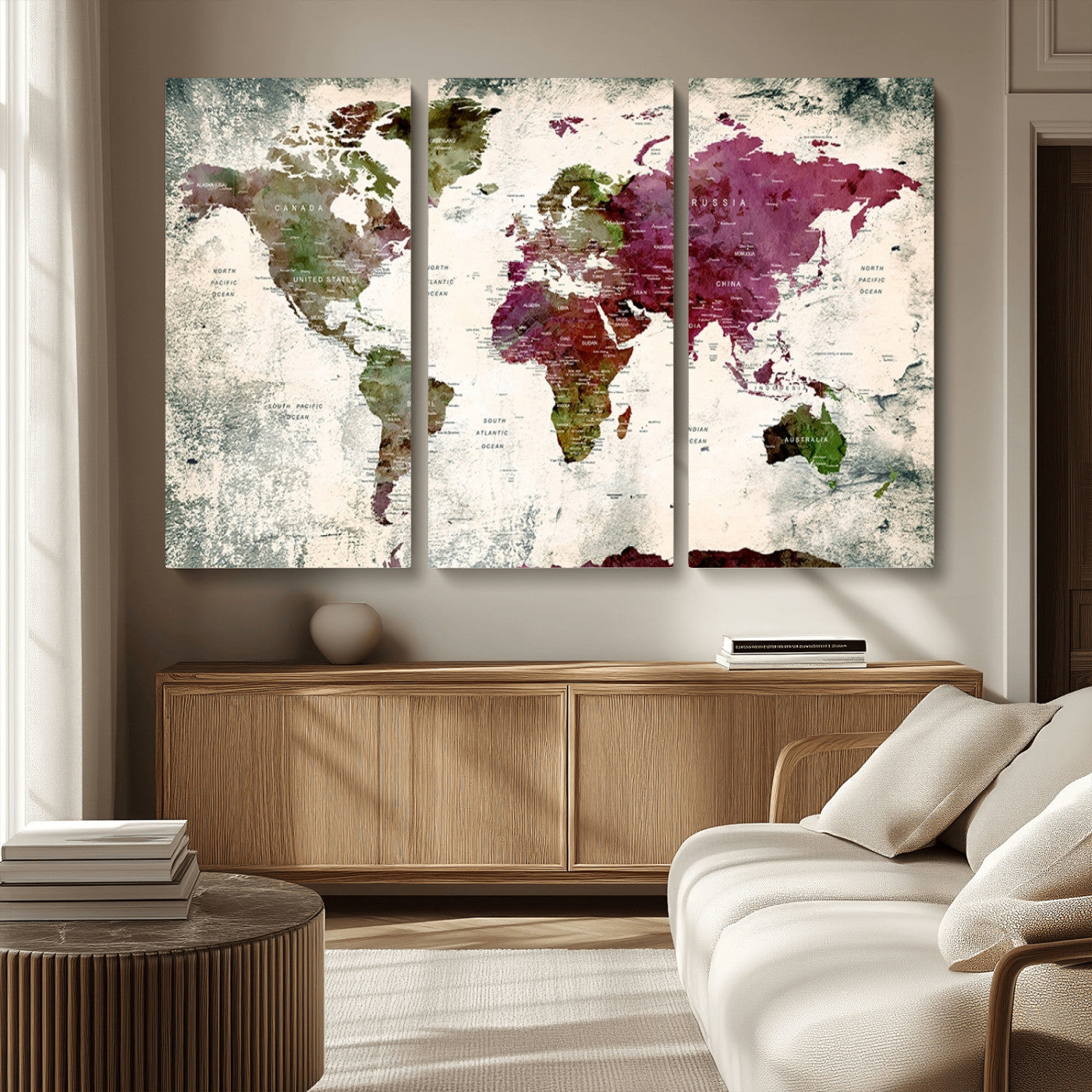 MGV-CV-48X32-3P - World Map Wall Art Canvas Print for Home and Office Decor