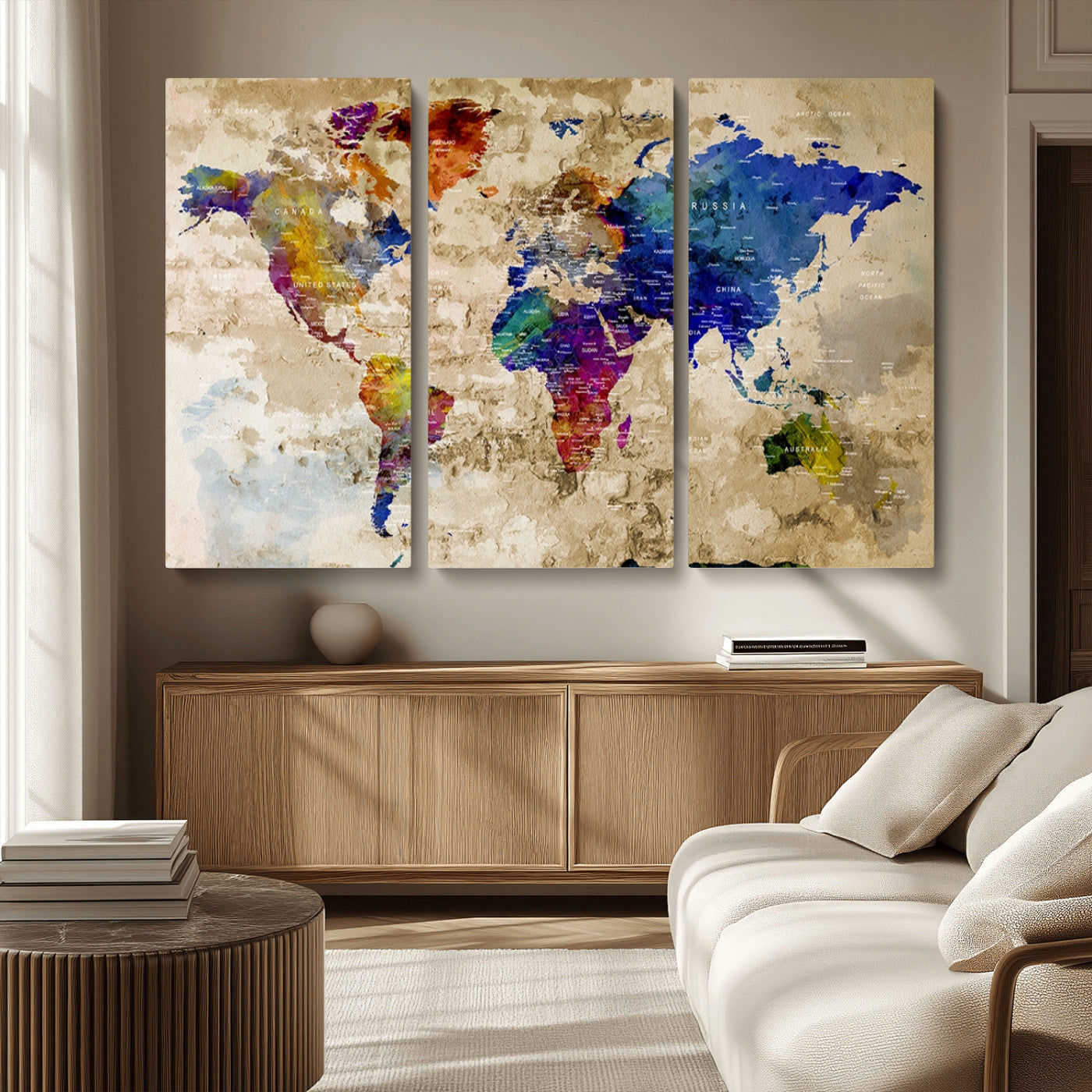 MGV-CV-48X32-3P - World Map Wall Art Canvas Print for Home and Office Decor