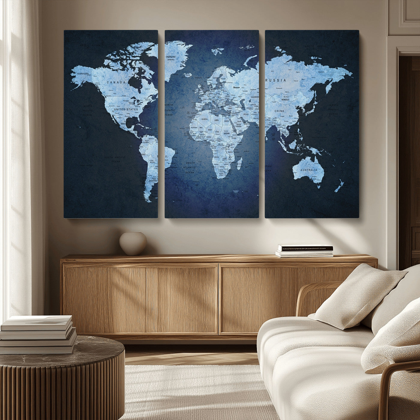 MGV-CV-48X32-3P - Push Pin World Map Canvas Print – Framed Wall Art for Couples to Track Their Travels – Anniversary