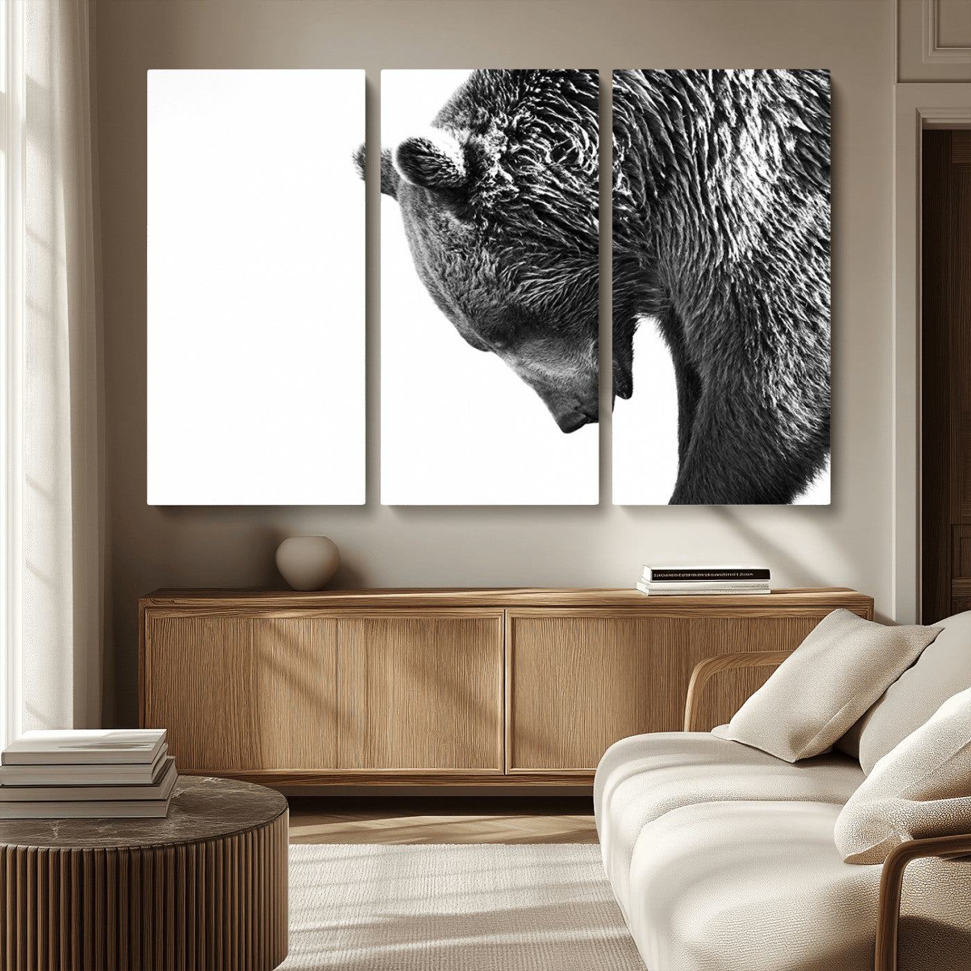 MGV-CV-48X32-3P - Black and White Grizzly 399 Bear Canvas Print Wall Art | Large Wildlife Canvas Print for Living