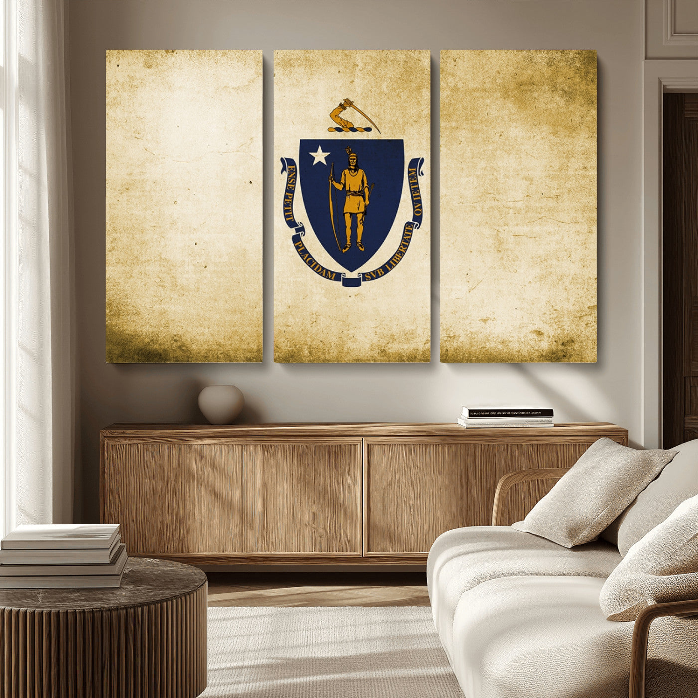 MGV-CV-48X32-3P - Massachusetts Flag Wall Art Canvas Print