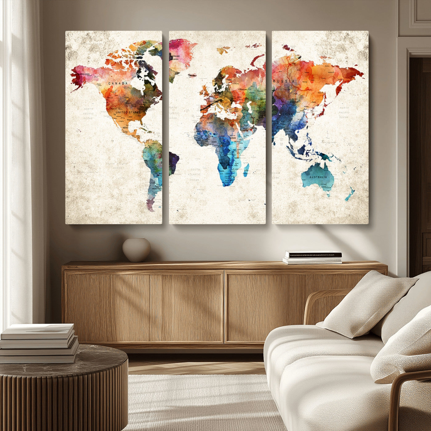 MGV-CV-48X32-3P - Push Pin World Map Canvas Print – Framed Wall Art for Couples to Track Their Travels – Anniversary