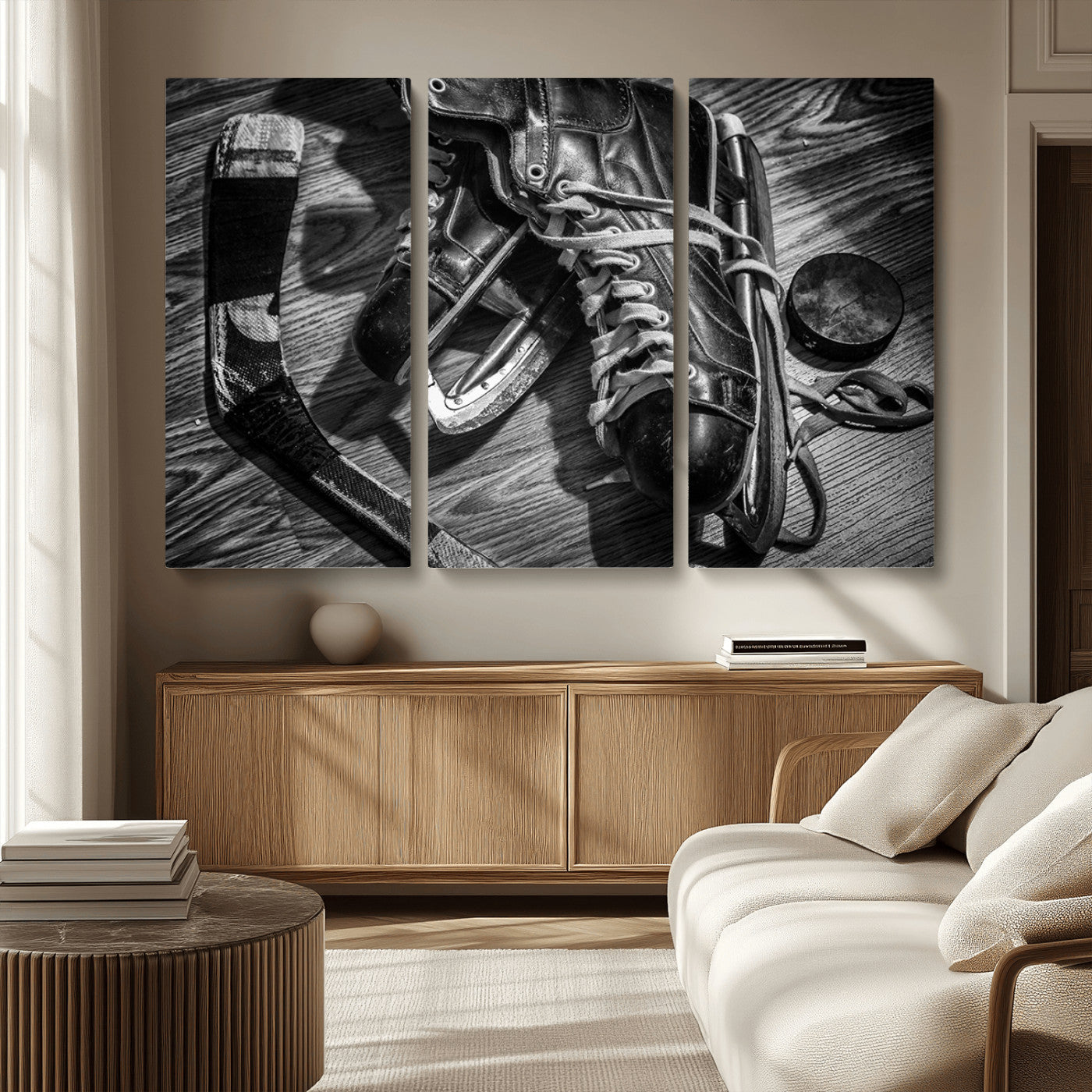 MGV-CV-48X32-3P - Old Pair of Mens Skates Wall Art Canvas, Men Skates Wall Art Print