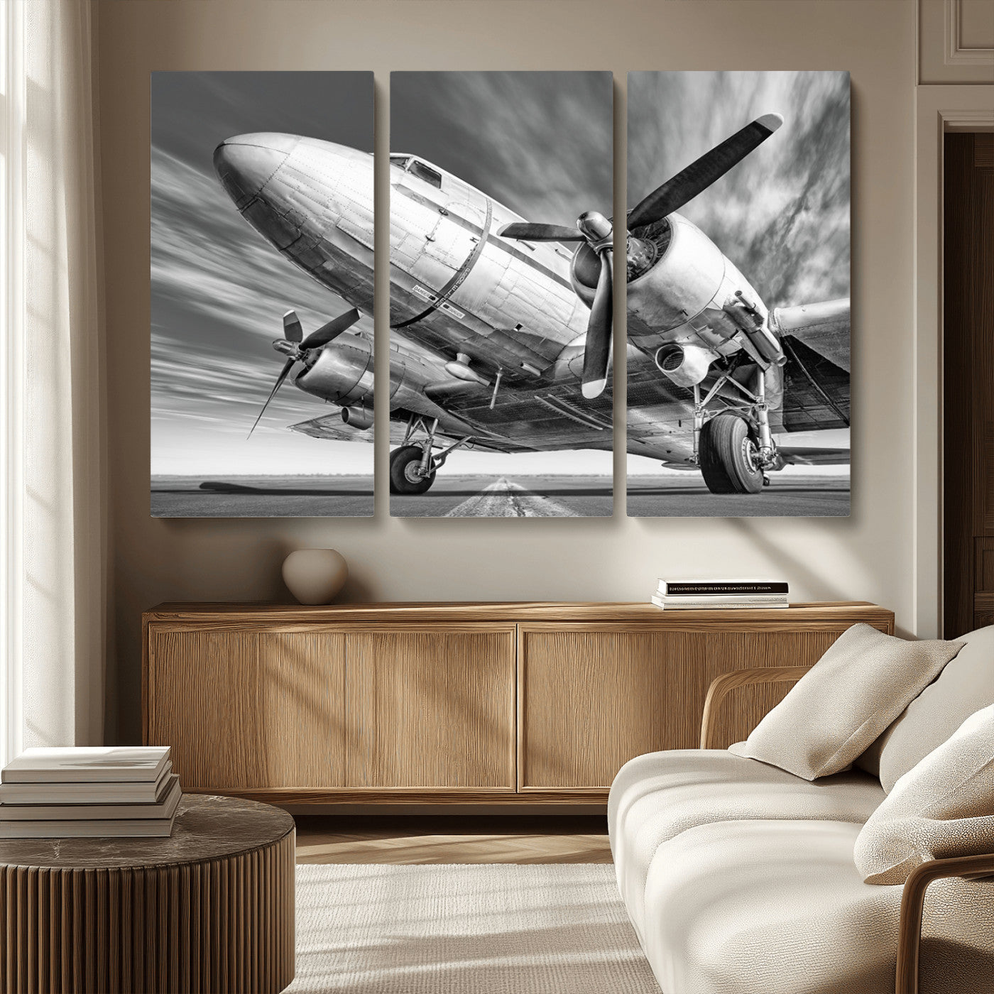 MGV-CV-48X32-3P - Vintage Airplane on Runway Canvas Print