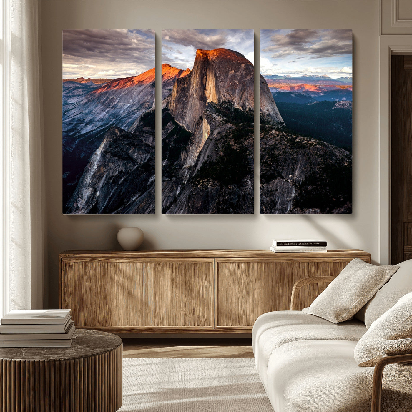 MGV-CV-48X32-3P - Half Dome Wall Art Print - Yosemite Majestic Triptych Landscape Print – National Park Nature Decor