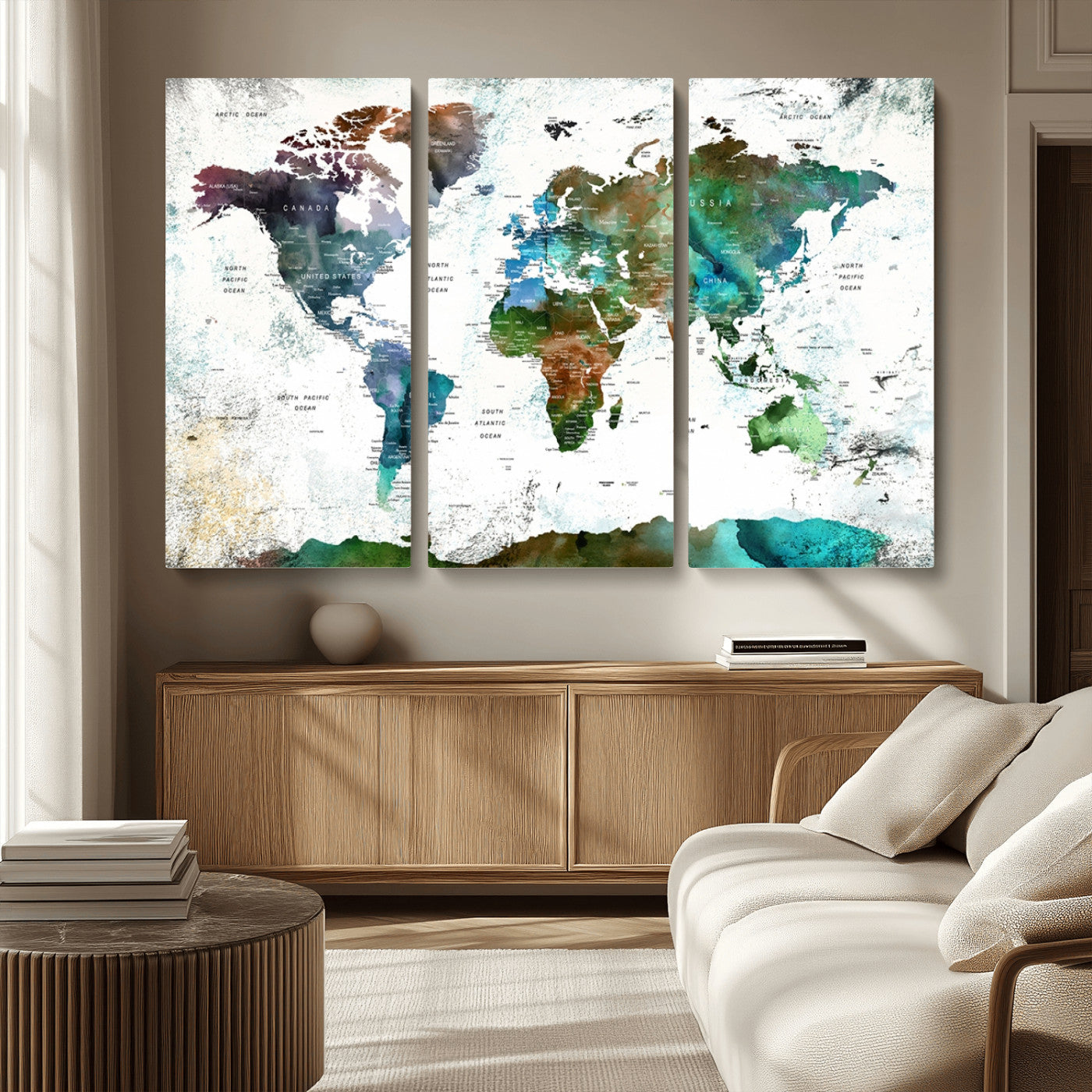 MGV-CV-48X32-3P - Push Pin World Map Canvas Print – Framed Wall Art for Couples to Track Their Travels – Anniversary