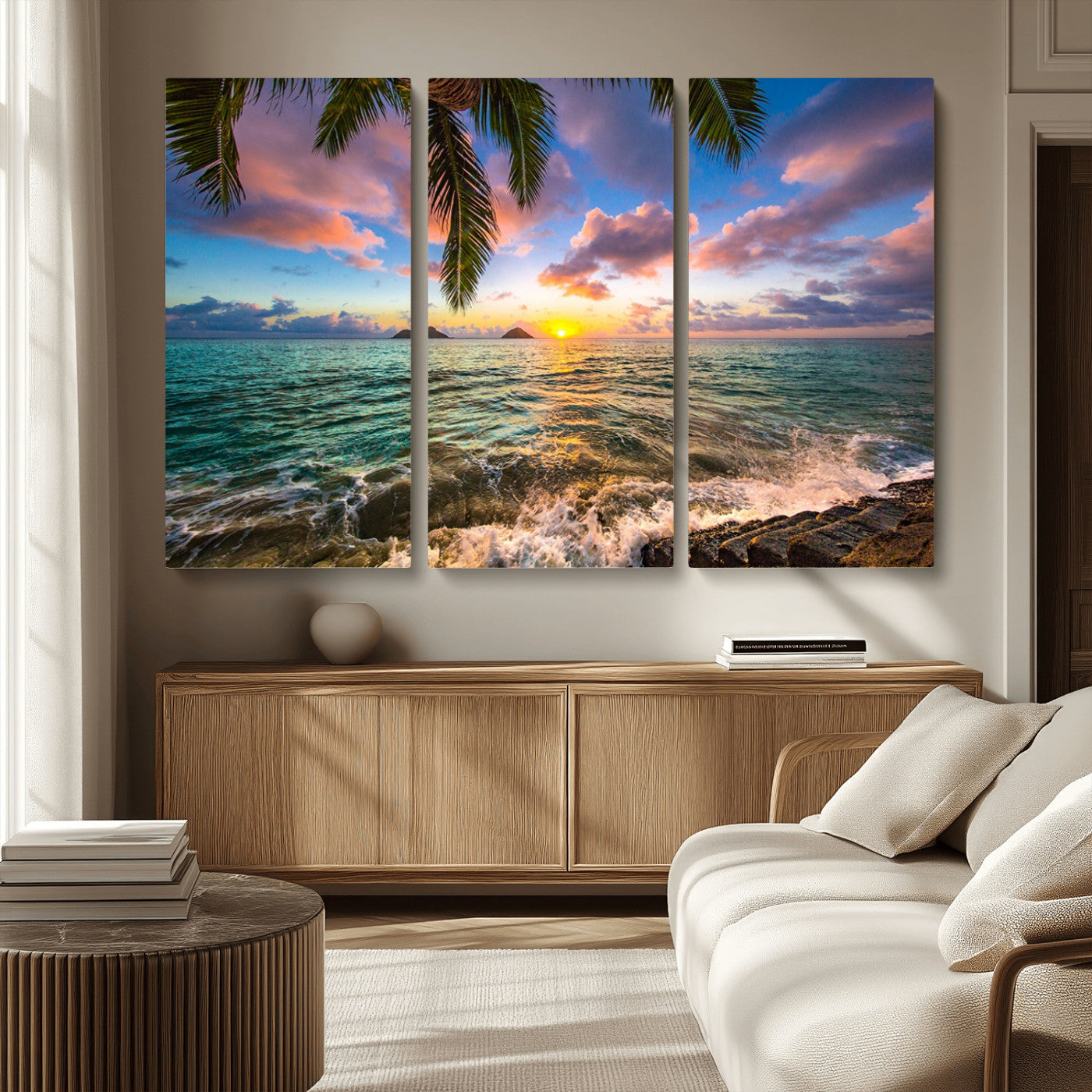 MGV-CV-48X32-3P - Framed Tropical Sunset Art Canvas Print