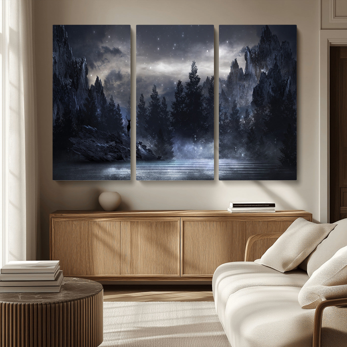 MGV-CV-48X32-3P - Night Landscape and Trees Wall Art Canvas Print