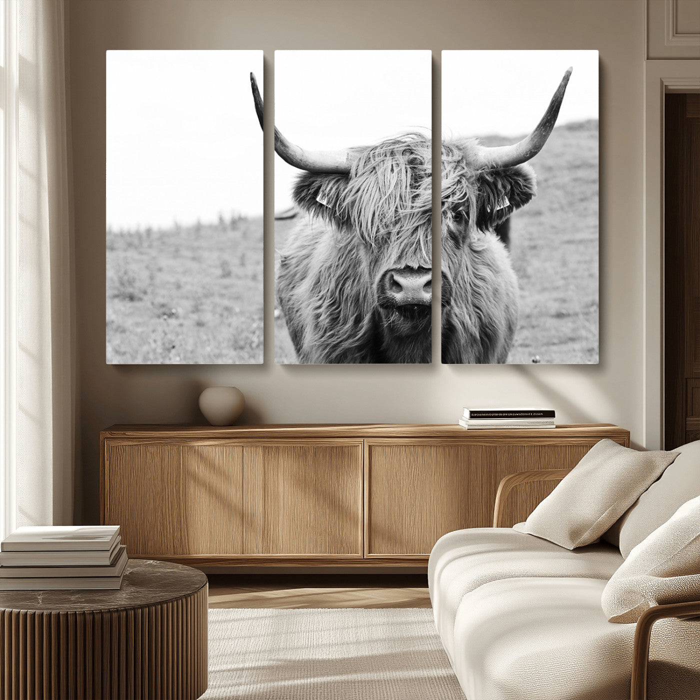 MGV-CV-48X32-3P - Newfoundland Cow Art Wall Art, Black White Cow Art Wall Art Canvas Print
