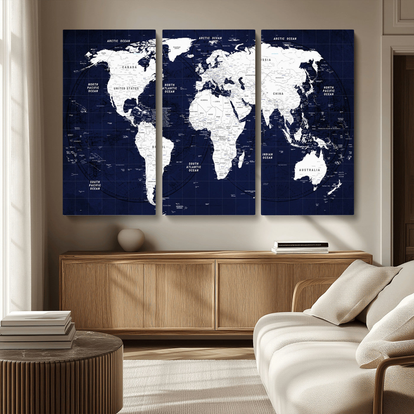 MGV-CV-48X32-3P - World Map Wall Art Canvas Print for Home and Office Decor