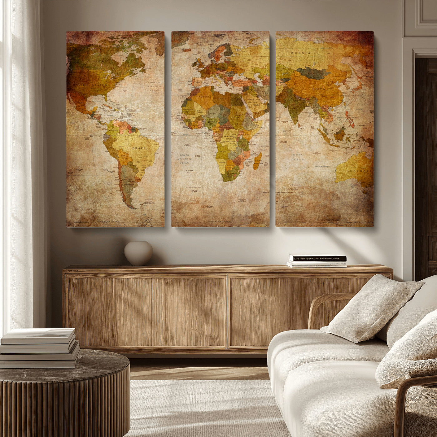 MGV-CV-48X32-3P - Push Pin World Map Canvas Print – Framed Wall Art for Couples to Track Their Travels – Anniversary