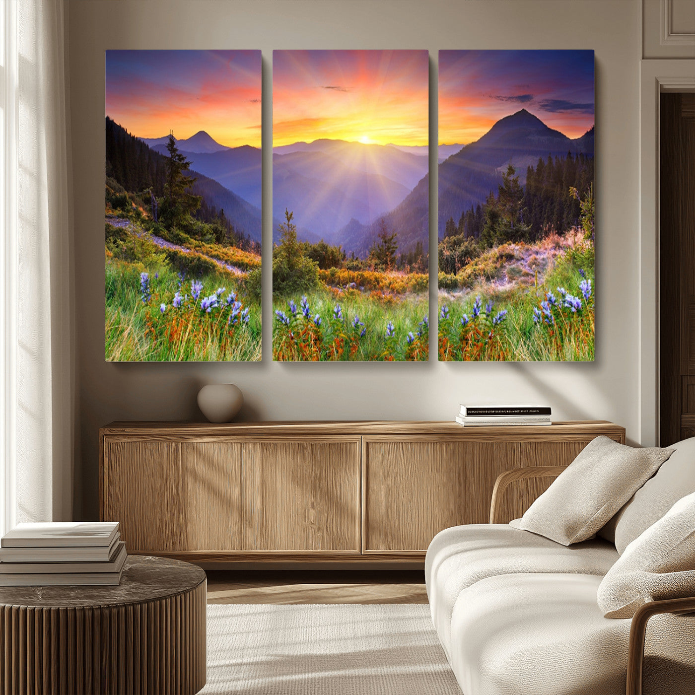 MGV-CV-48X32-3P - Mountain and Spring Wall Art Canvas Print