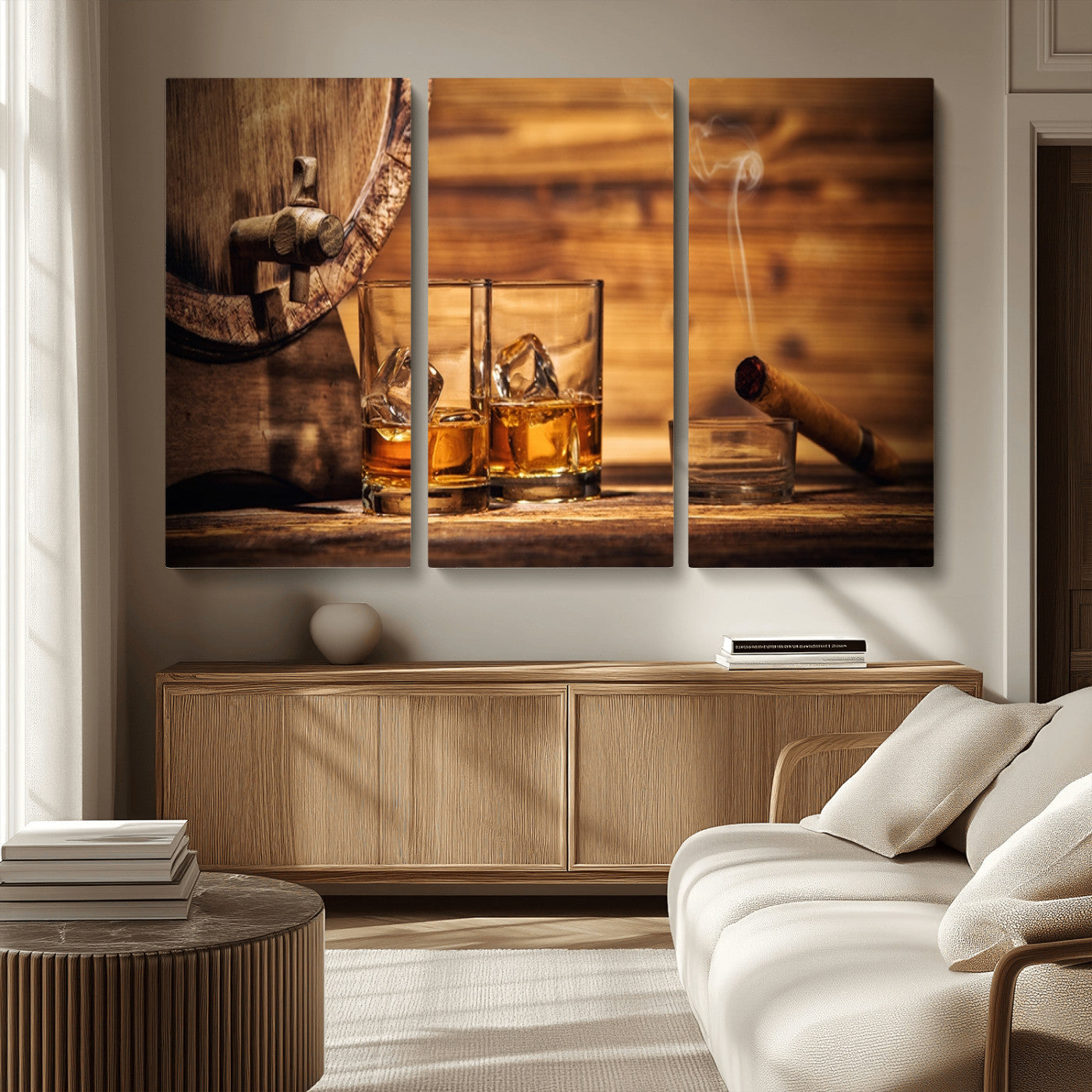 MGV-CV-48X32-3P - Rustic Whiskey and Barrel Canvas Print