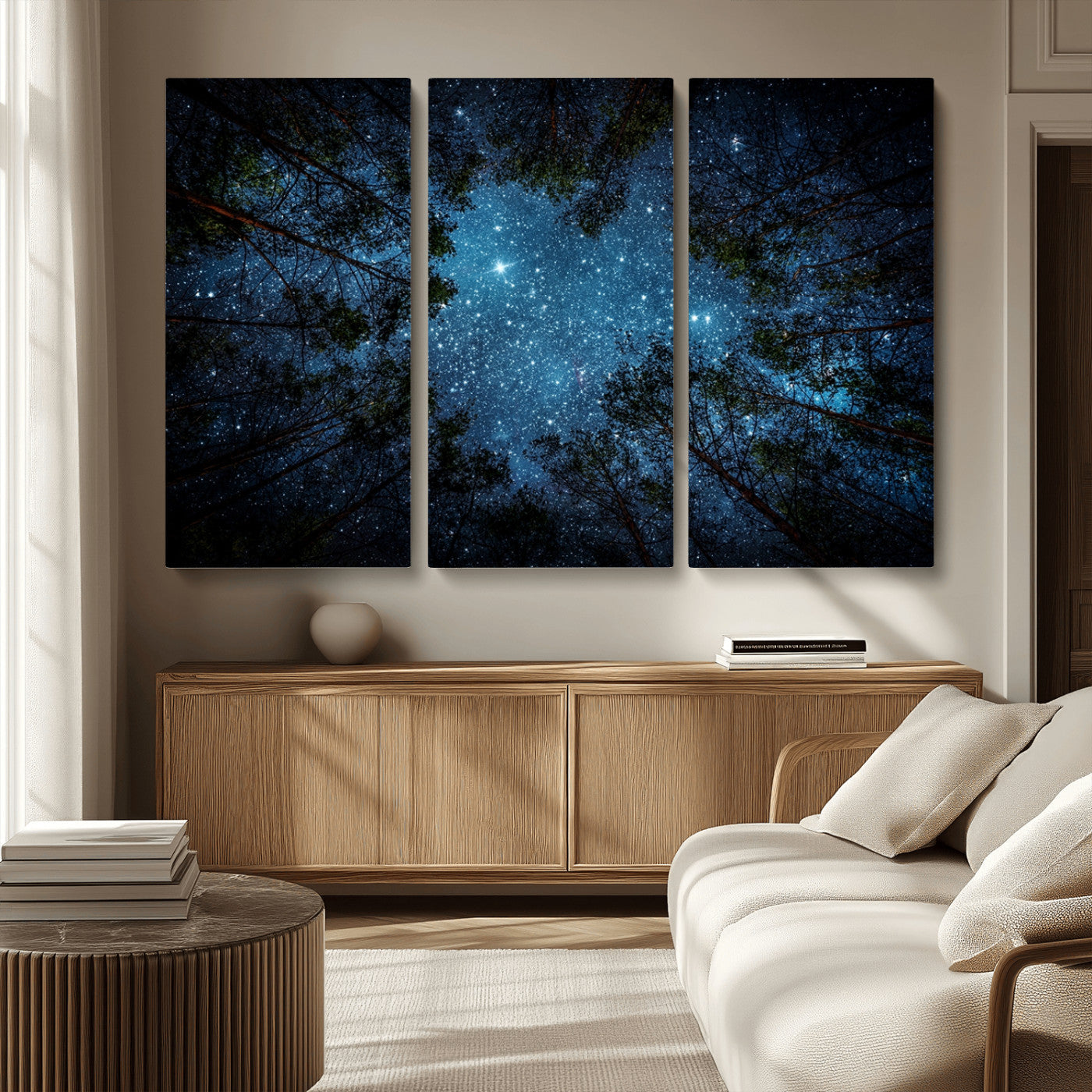 MGV-CV-48X32-3P - Forest and Stars Wall Art Canvas Print