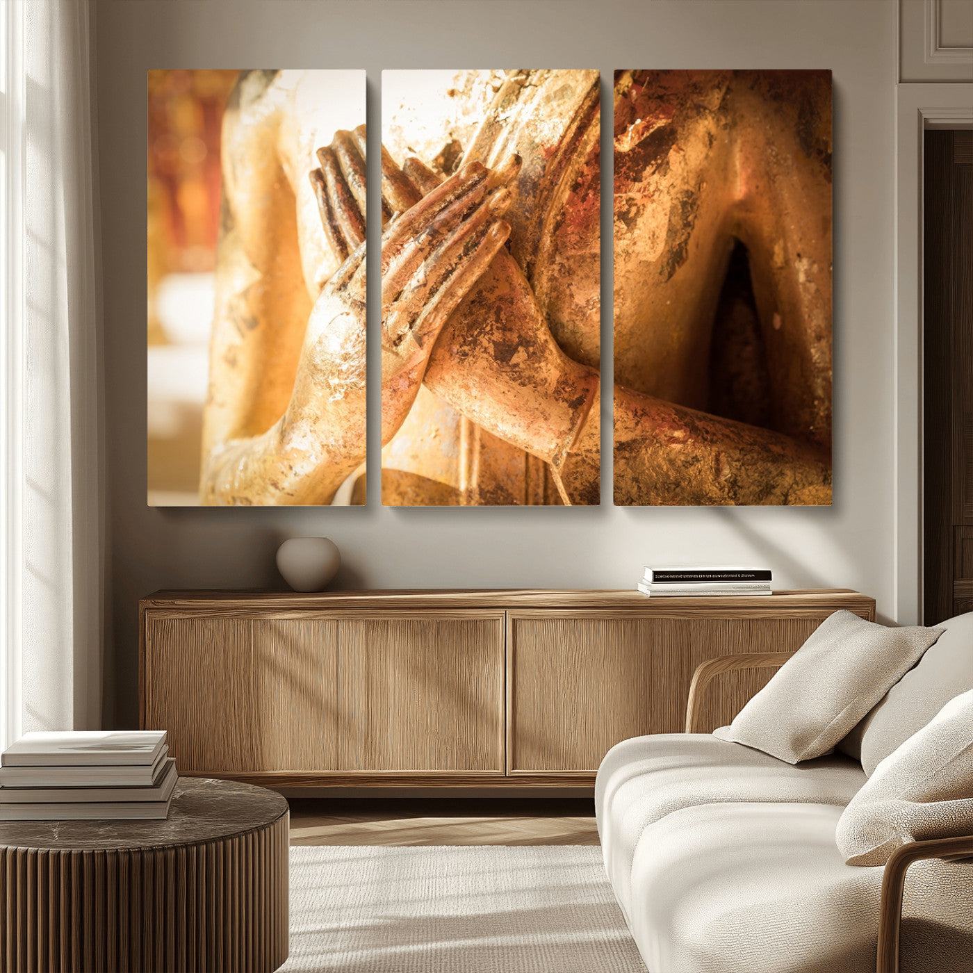 MGV-CV-48X32-3P - Buddha Statue Hands Wall Art Canvas Print