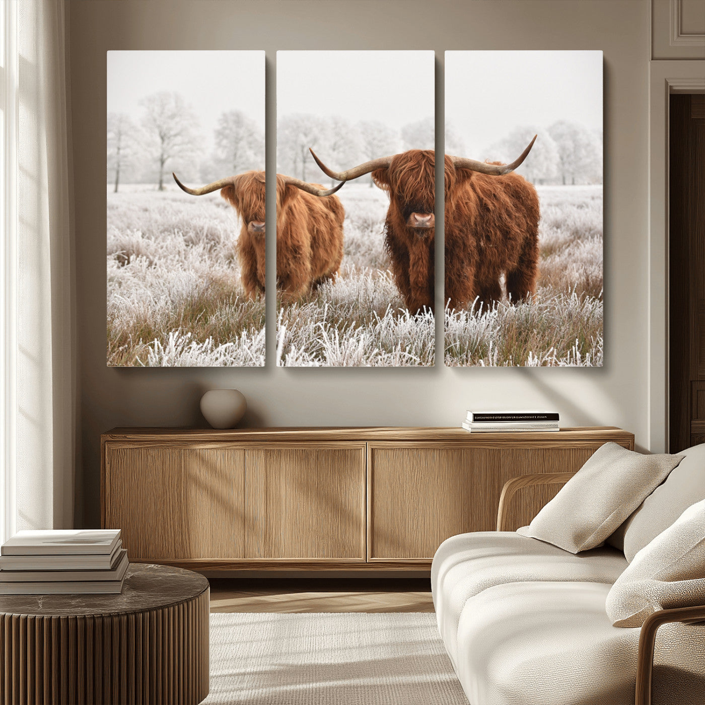 MGV-CV-48X32-3P - Longhorn Cattle Wall Art Canvas Print, Framed Farmhouse Style Art Picture Print, Rustic Cow Perfect Rustic Farmhouse Decor Artwork