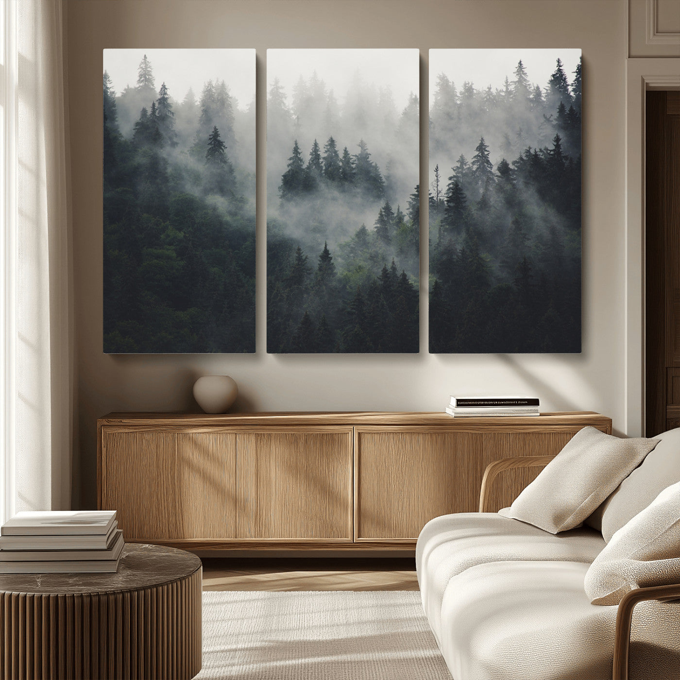MGV-CV-48X32-3P - Nature Wall Decor - Serene Triptych Nature Print – Woodland Landscape Decor for Living Room or
