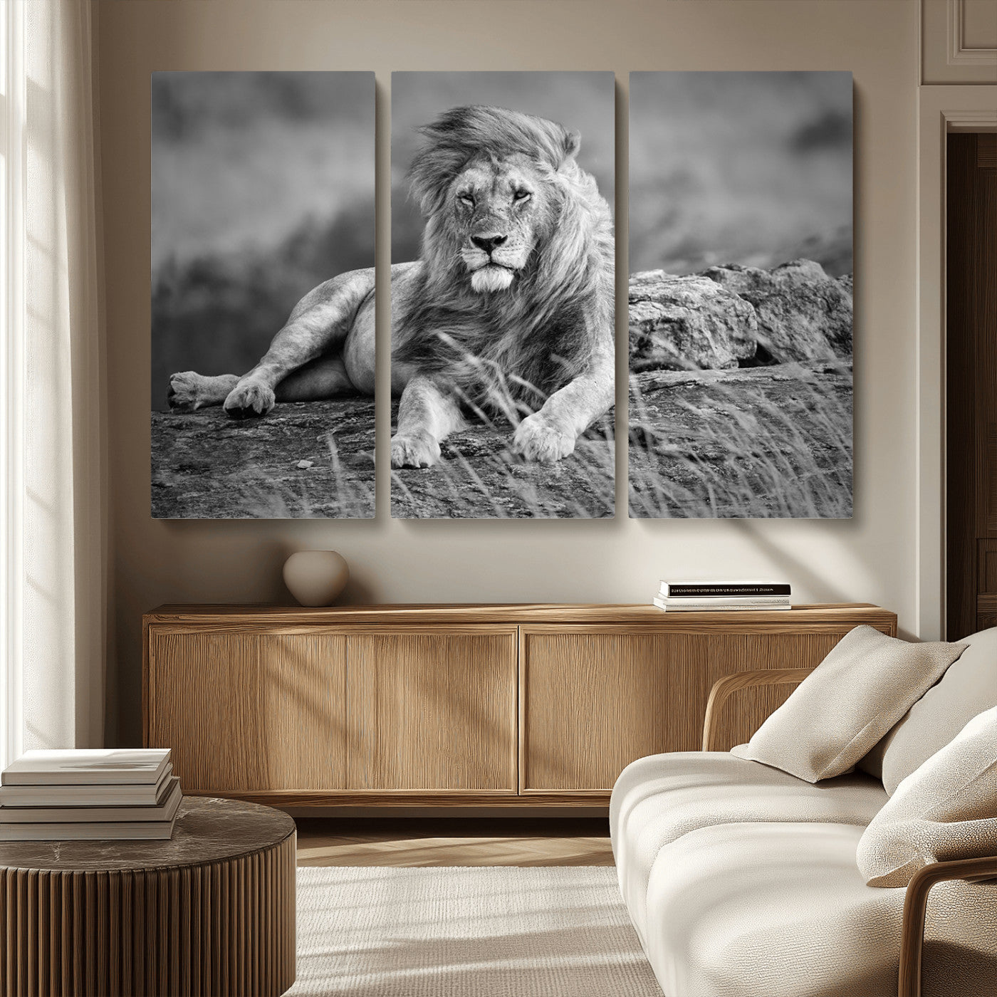 MGV-CV-48X32-3P - King of Forest Lion Wall Art Canvas Print