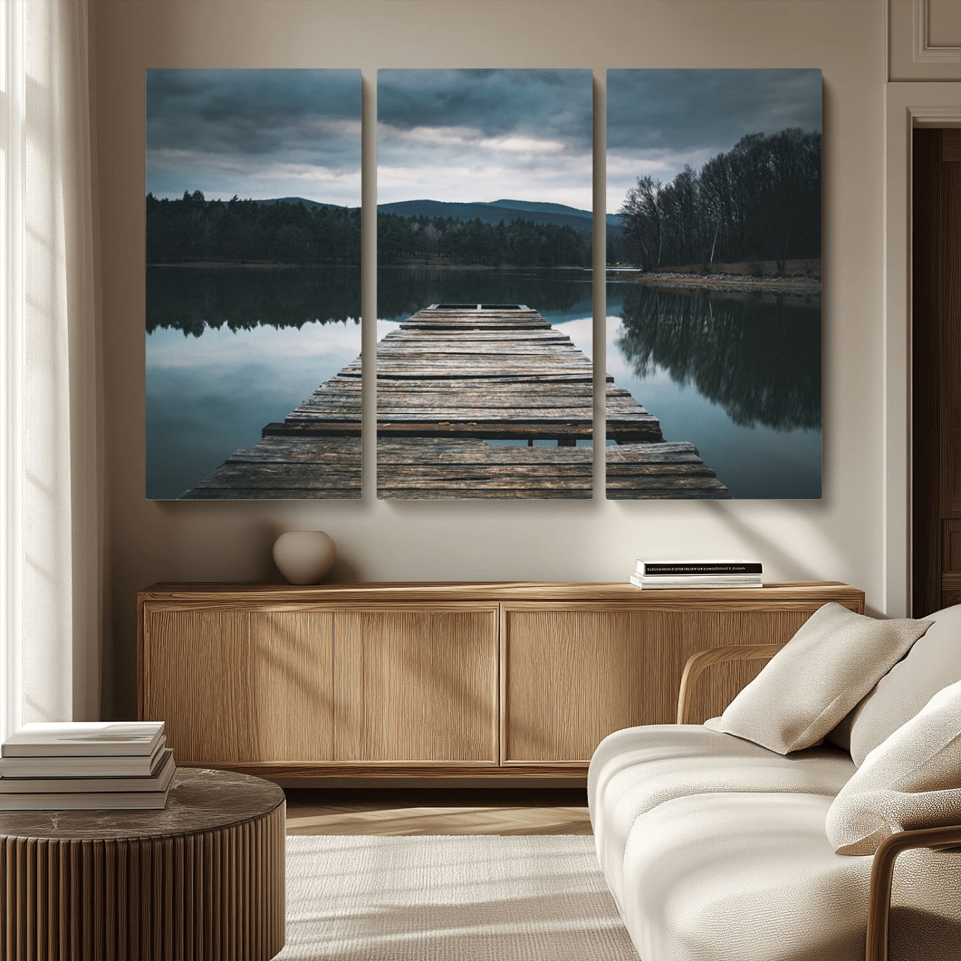 MGV-CV-48X32-3P - Wooden Bridge Near Lake Wall Art Canvas Print