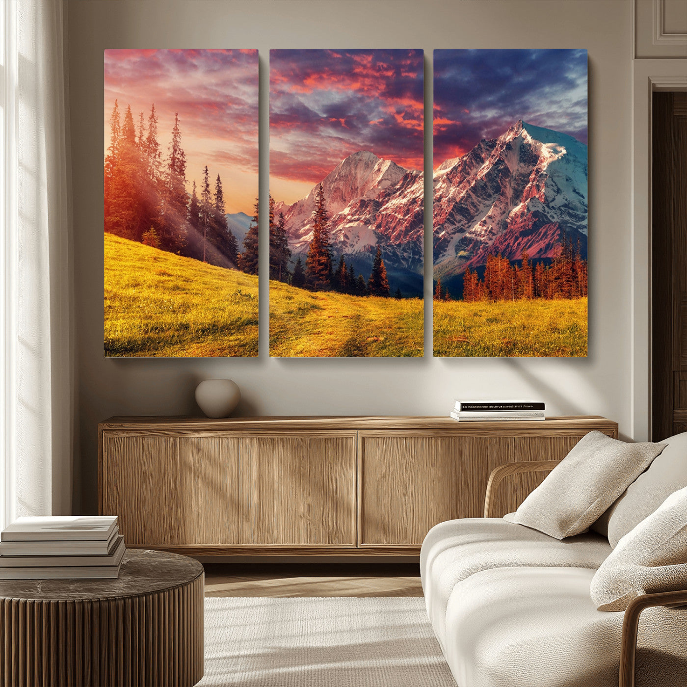 MGV-CV-48X32-3P - Mountain and Daylight Red Sunset Wall Art Canvas Print