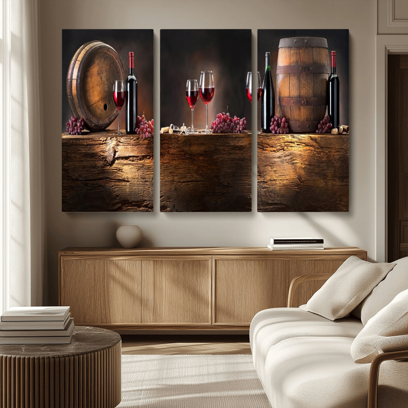 MGV-CV-48X32-3P - Wine and Barrels Wall Art Canvas Print