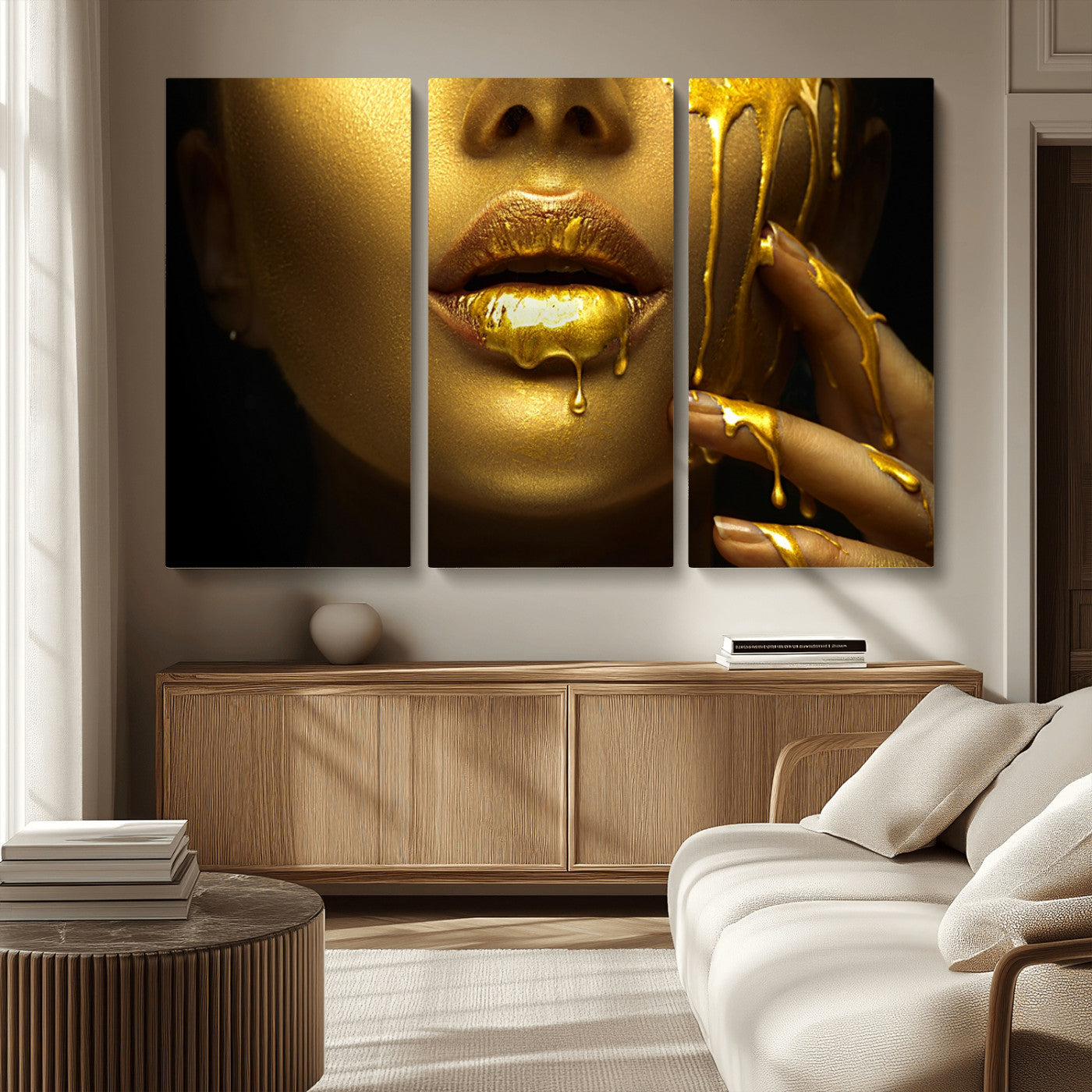 MGV-CV-48X32-3P - Gold and Women Wall Art Canvas Print