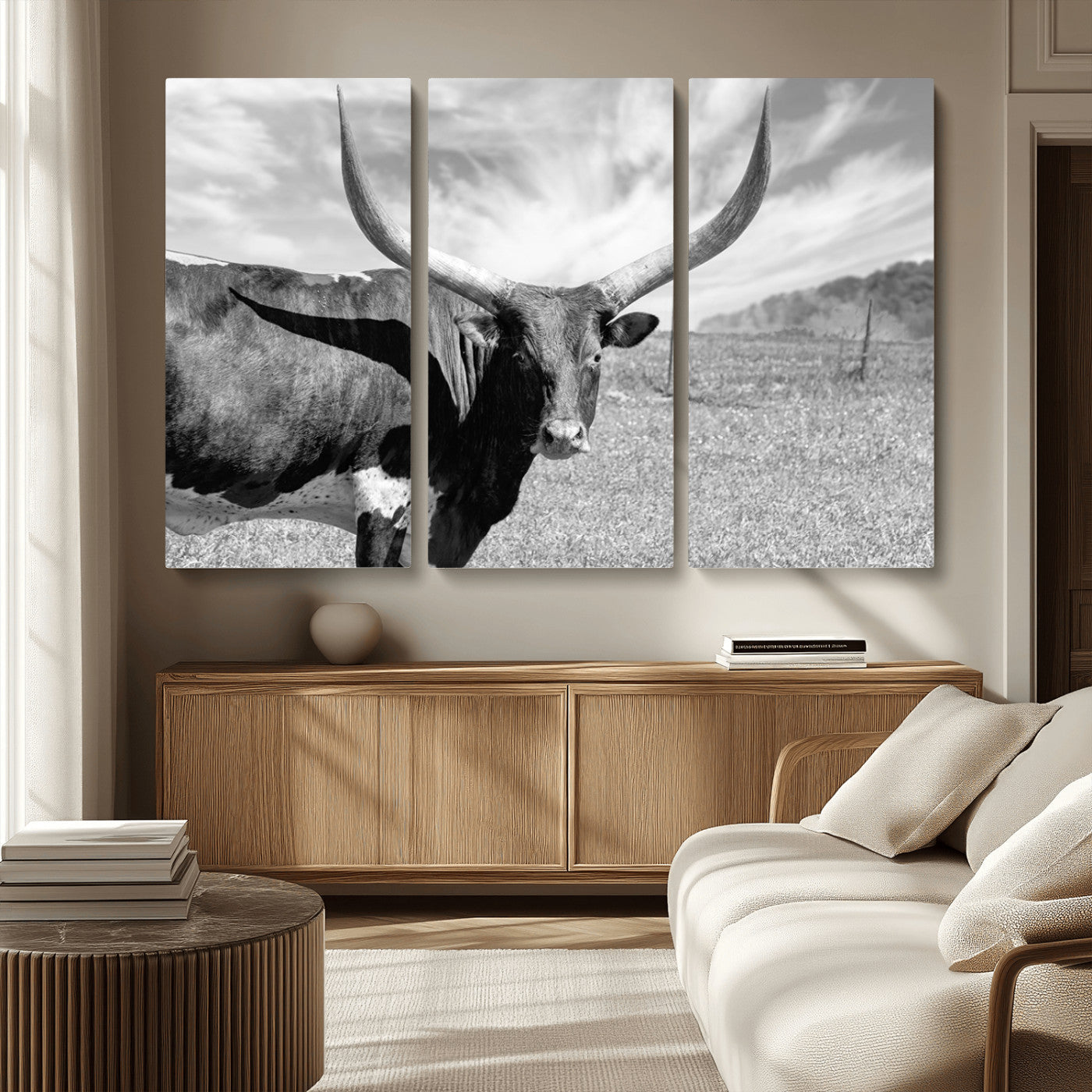 MGV-CV-48X32-3P - Cattle Wall Art Longhorn Cow Canvas Print