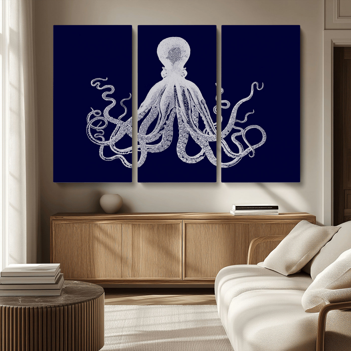 MGV-CV-48X32-3P - Blue Octopus Wall Art Canvas Print
