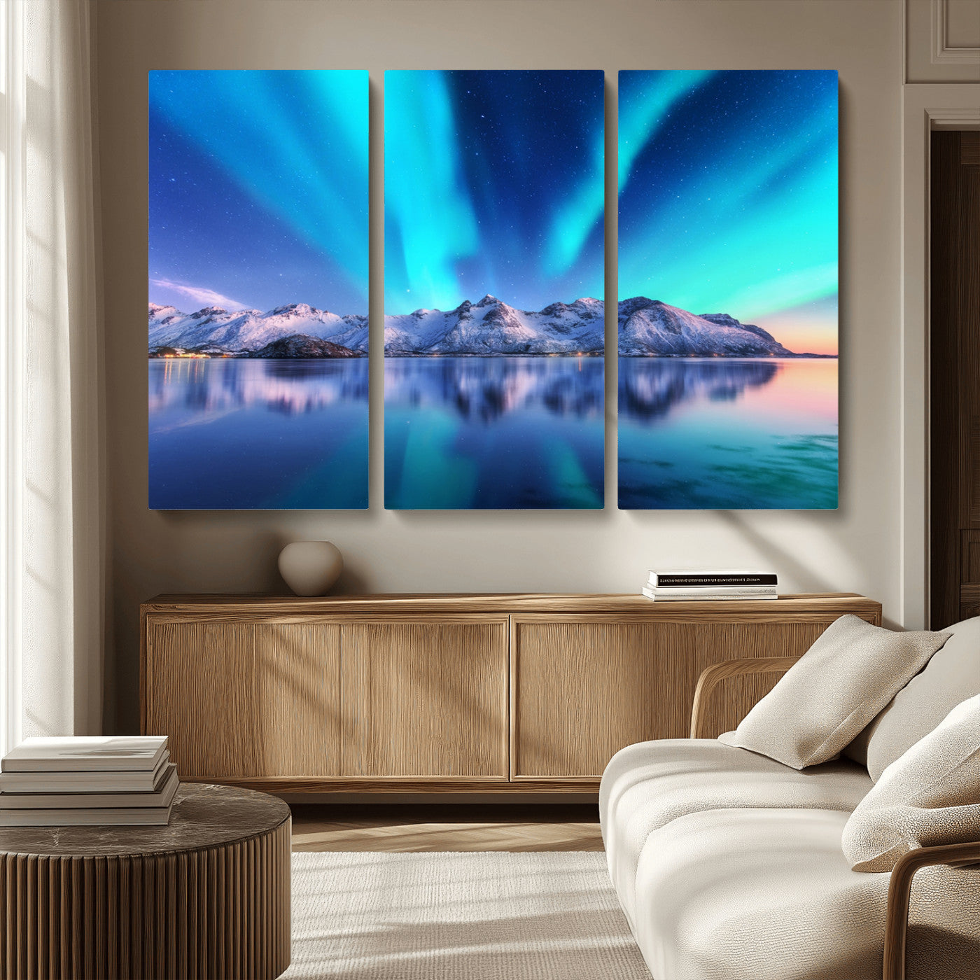 MGV-CV-48X32-3P - Northern Lights above Mountain Wall Art, Northern Lights Wall Art Canvas Print