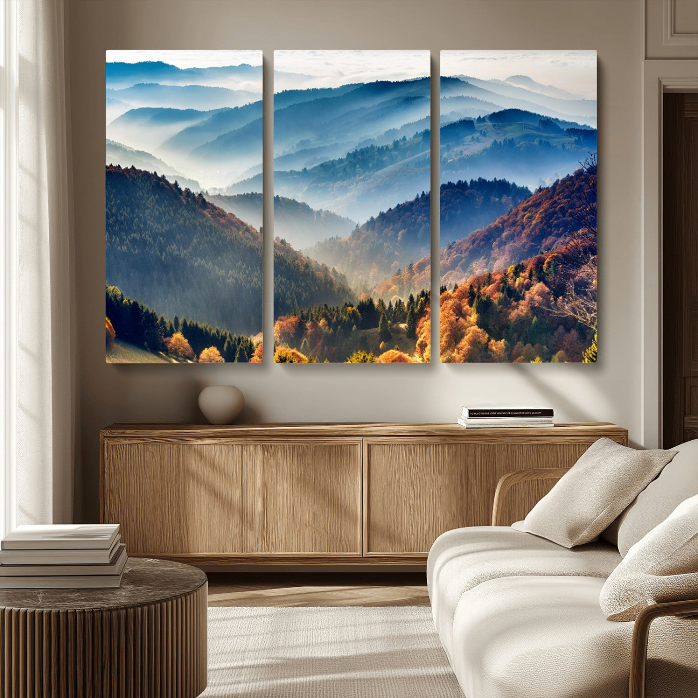 MGV-CV-48X32-3P - Mountains Forest Autumn Wall Art Canvas Print