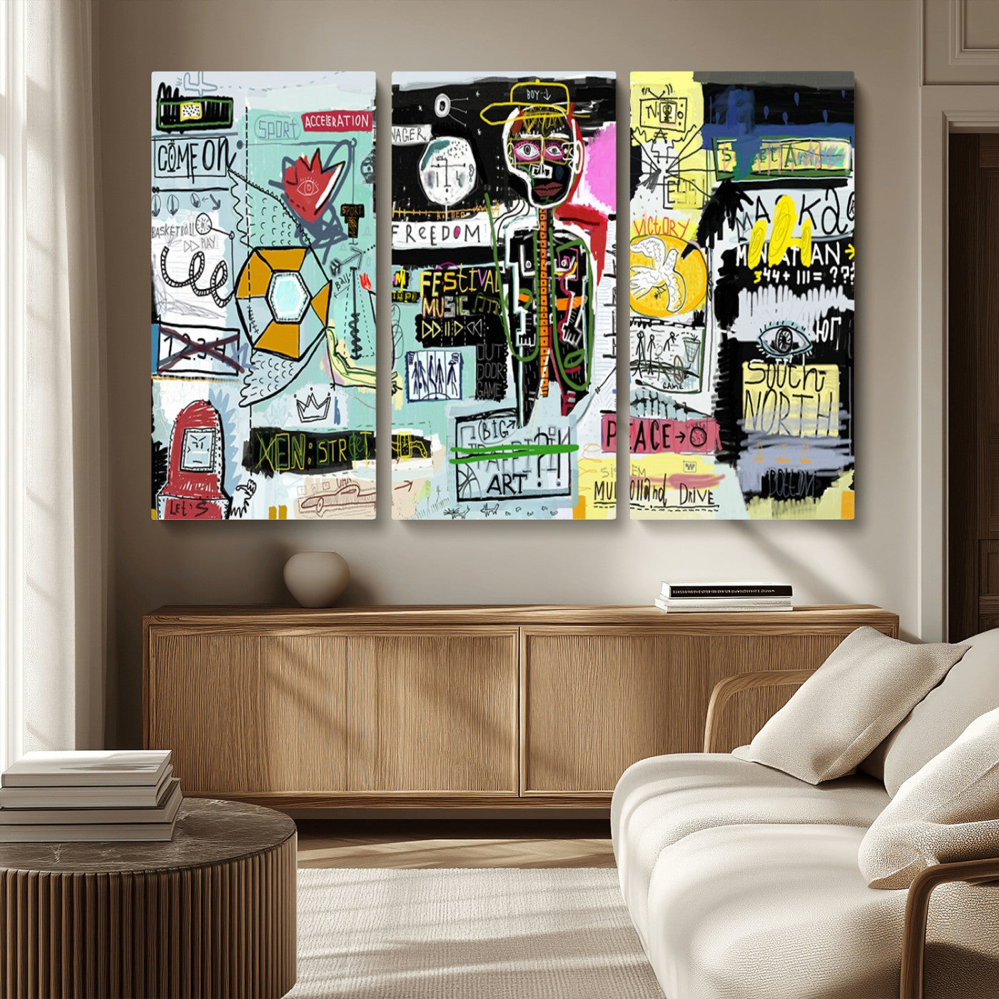 MGV-CV-48X32-3P - Abstract Graffiti Canvas Street Art-Inspired Graffiti Triptych Canvas – Modern Abstract Wall Art for