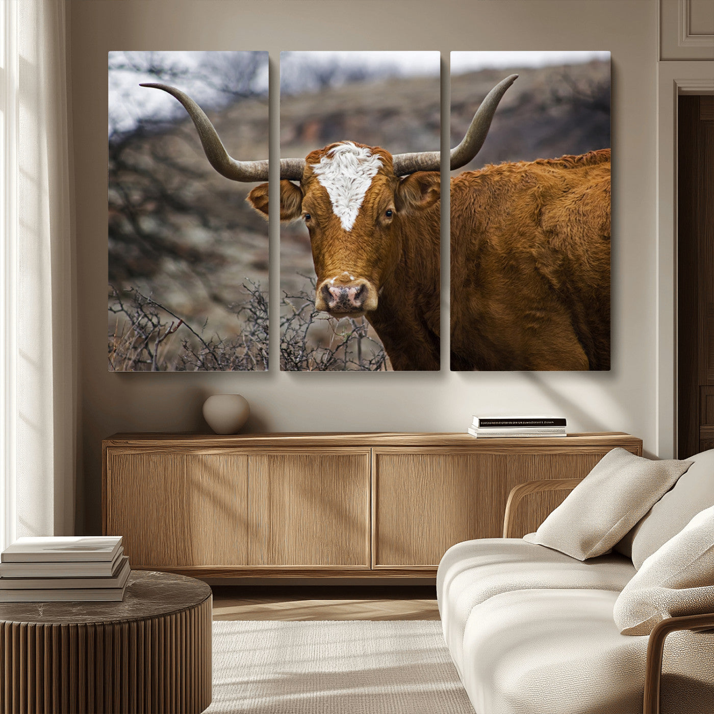 MGV-CV-48X32-3P - Framed Big Cow Animal Wall Art Canvas Print