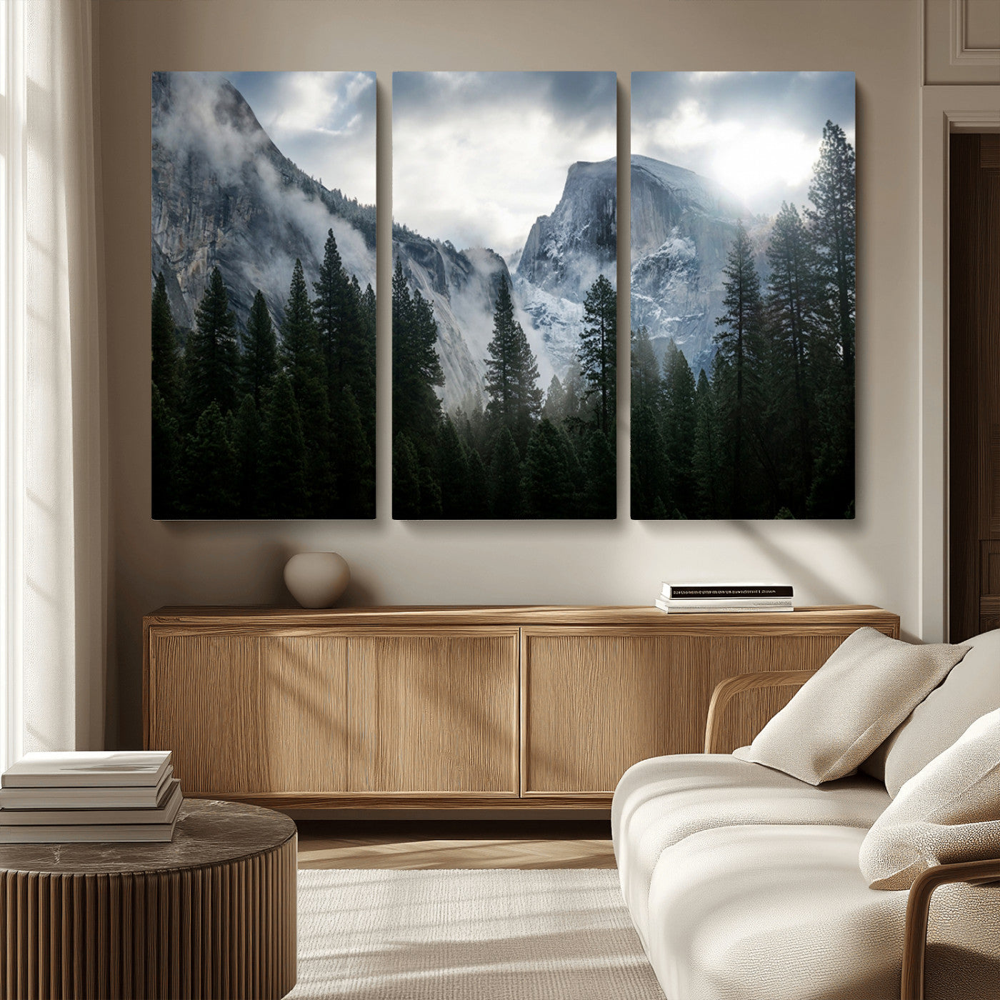 MGV-CV-48X32-3P - Yosemite National Park El Capitan Foggy Mountain Wall Art | Large Canvas Print for Living Room,