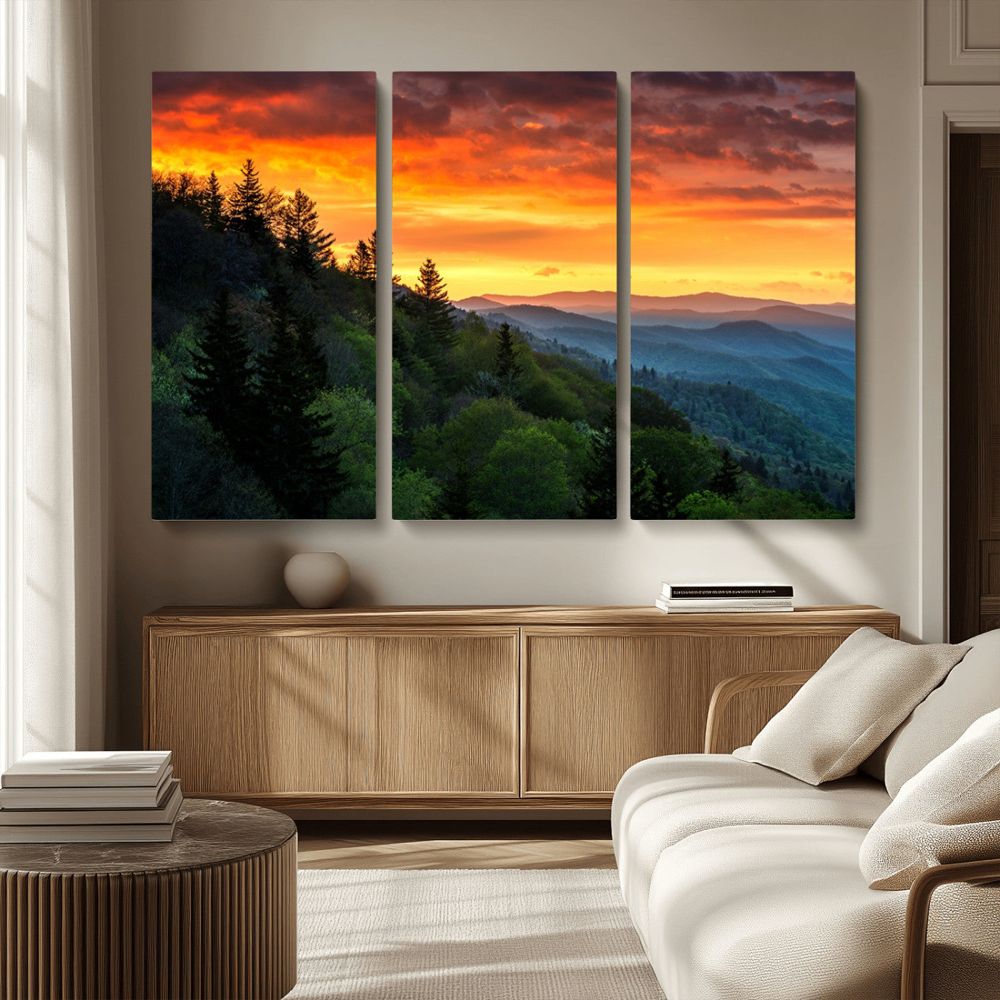 MGV-CV-48X32-3P - Forest Landscape Wall Art Sunset Canvas, Forest Sunset Canvas Print