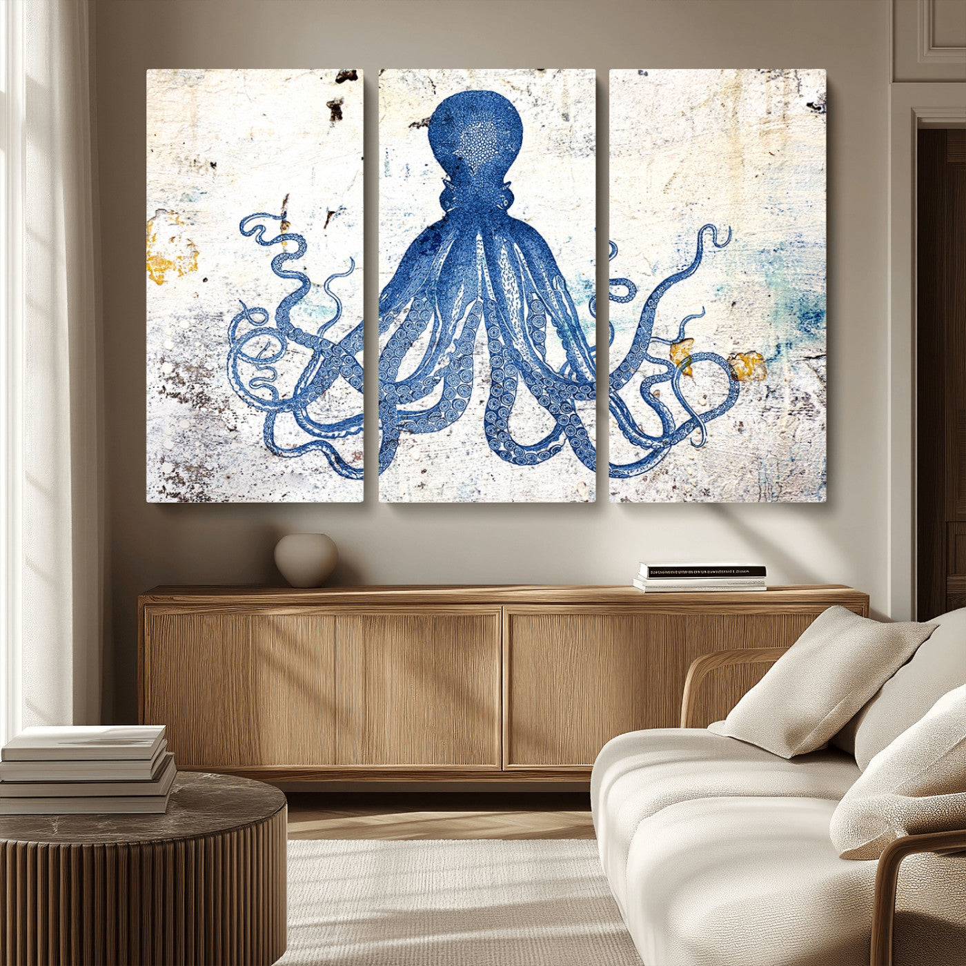 MGV-CV-48X32-3P - Octopus Canvas Wall Art | Coastal Marine Life Artwork for Living Room, Bedroom, or Office |